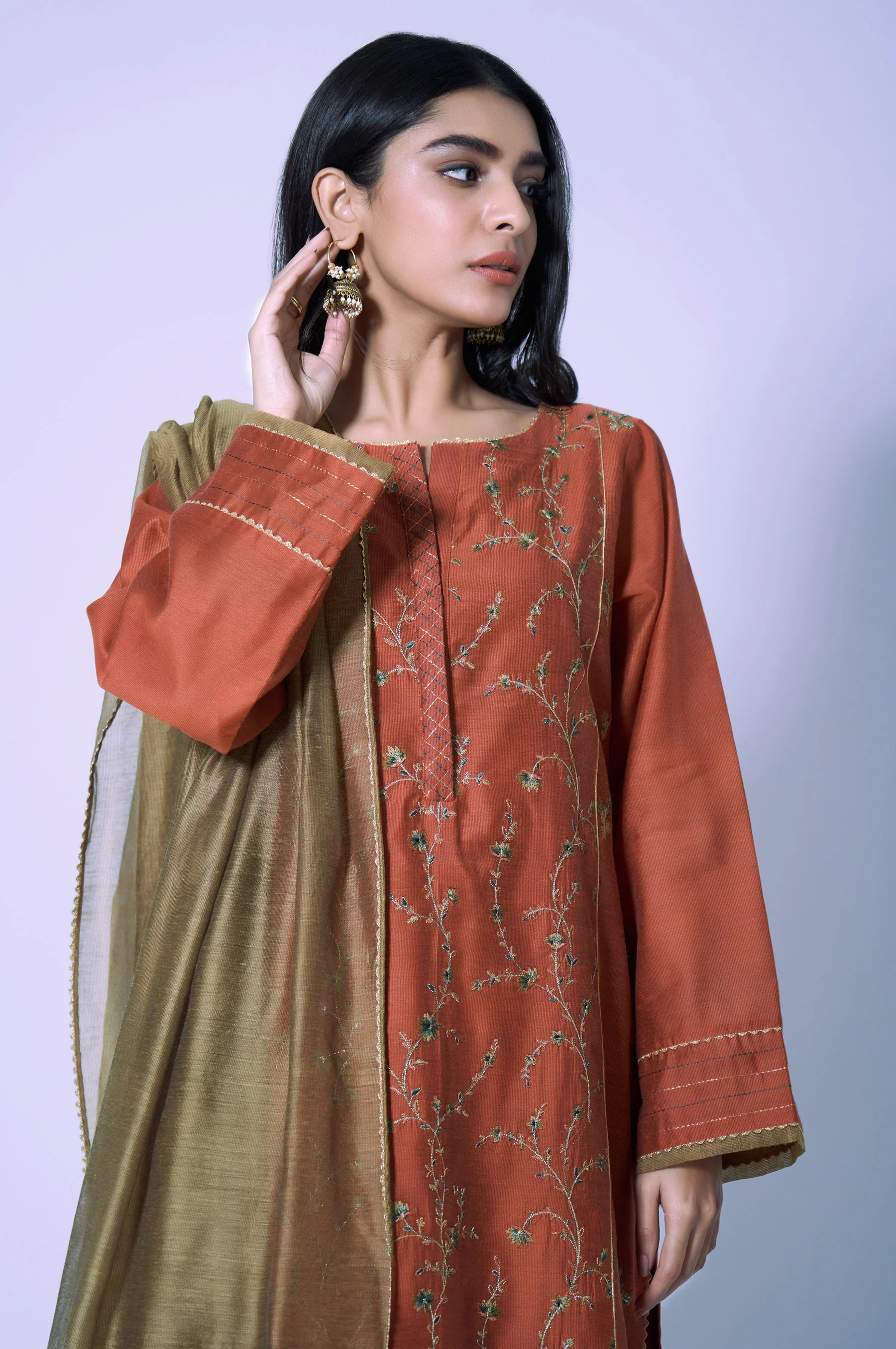 Stitched 3 Piece Cotton Net Embroidered Outfit - Image 6