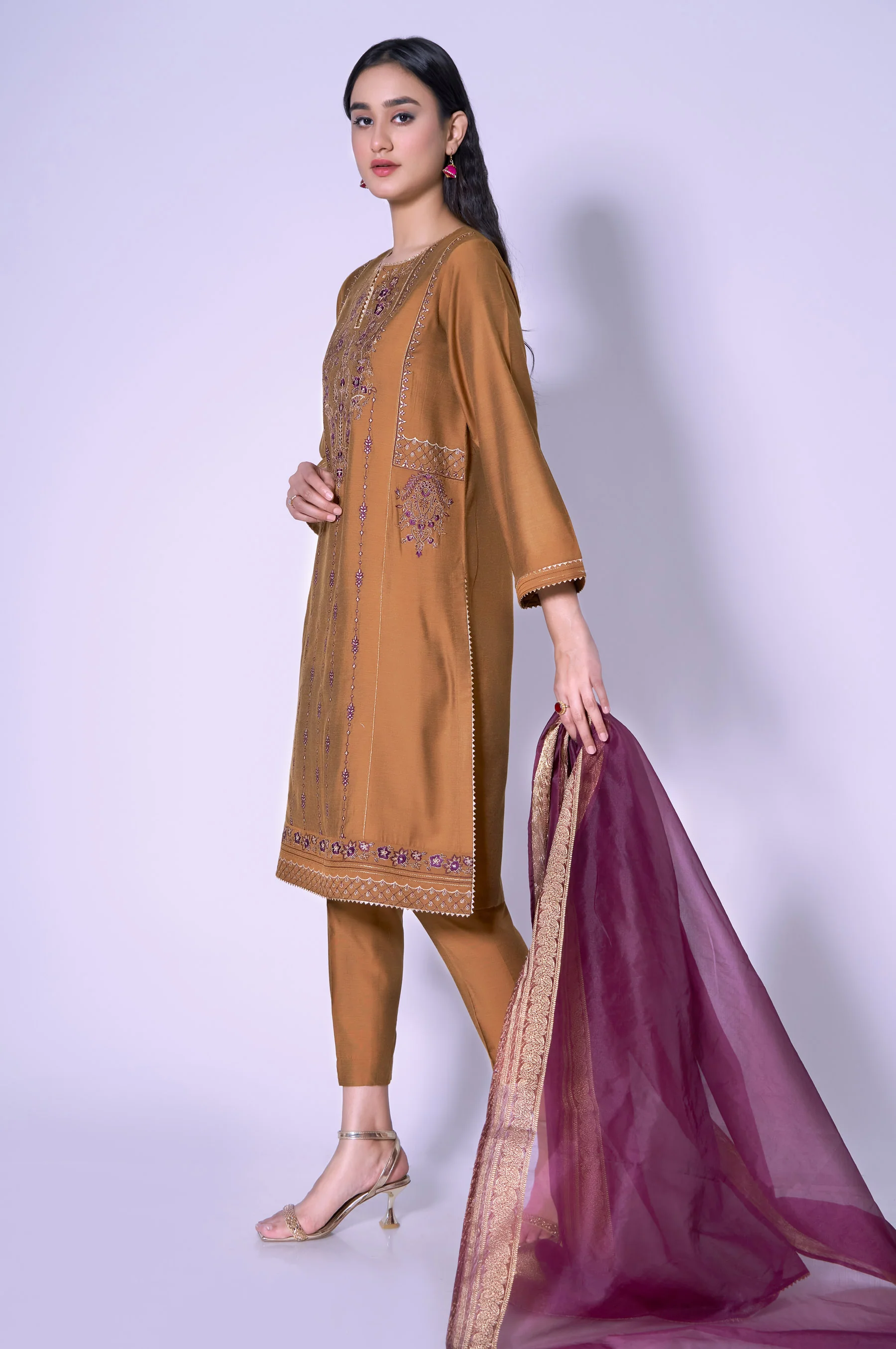 Stitched 3 Piece Cotton Silk Embroidered Outfit - Image 4