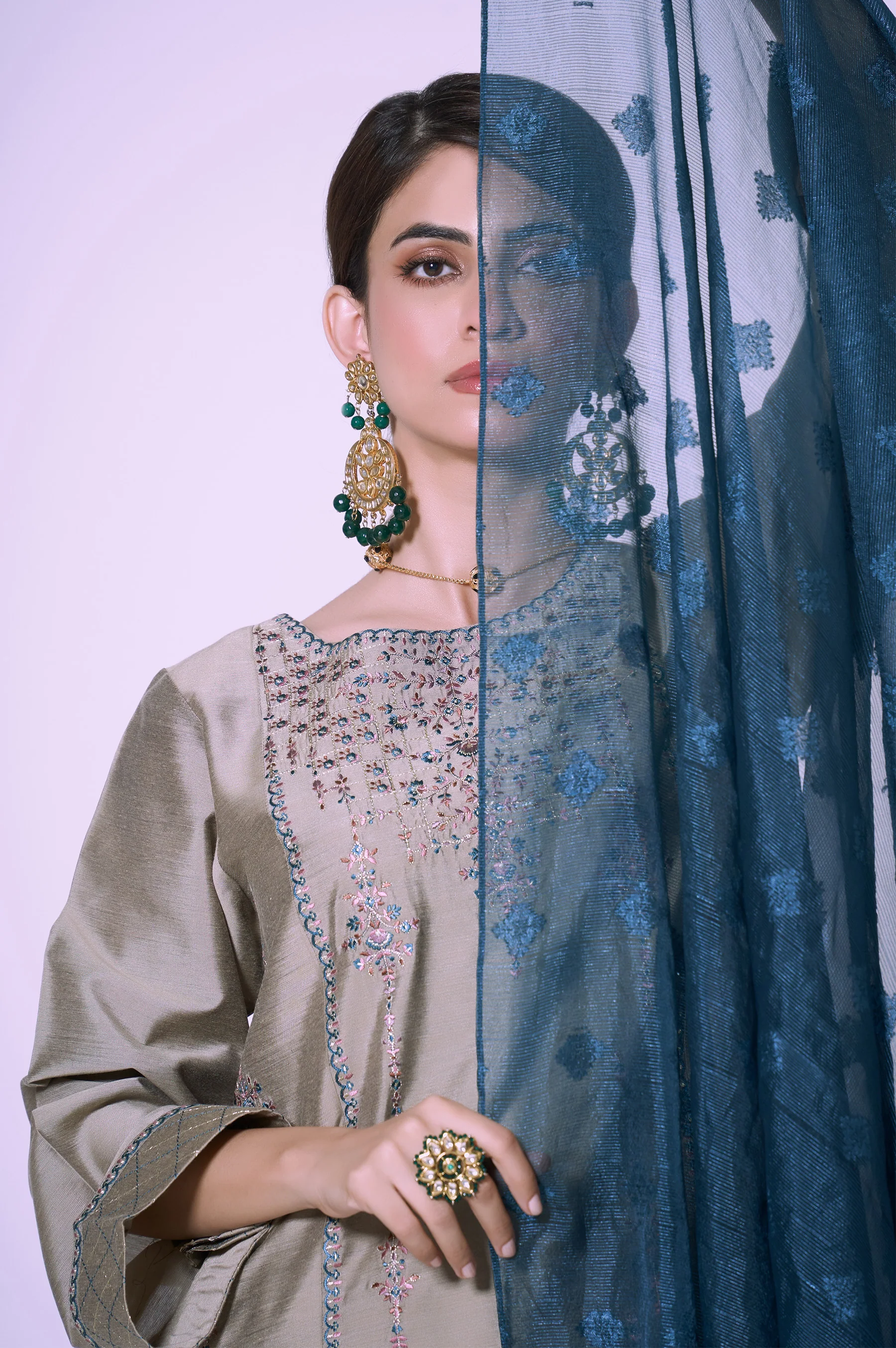 Stitched 3 Piece Cotton Silk Embroidered Outfit - Image 4