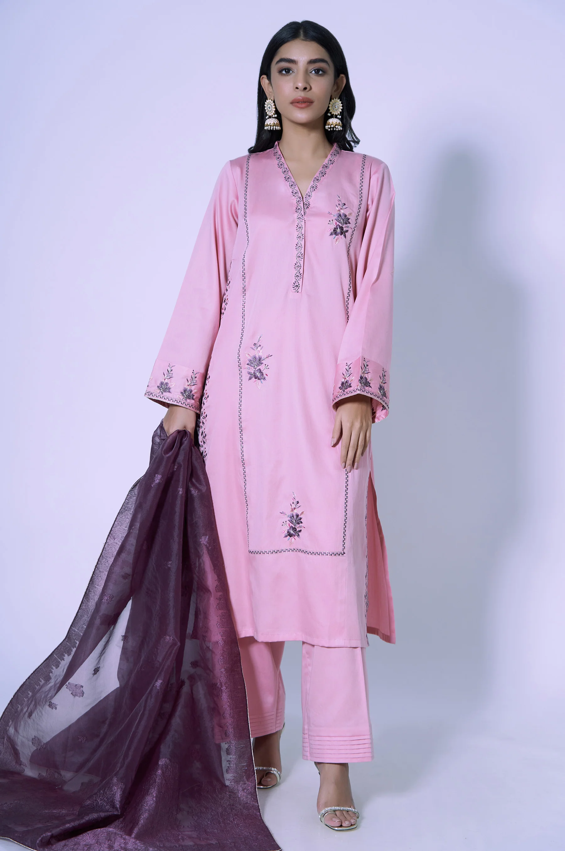 Stitched 3 Piece Cotton Silk Embroidered Outfit - Image 3