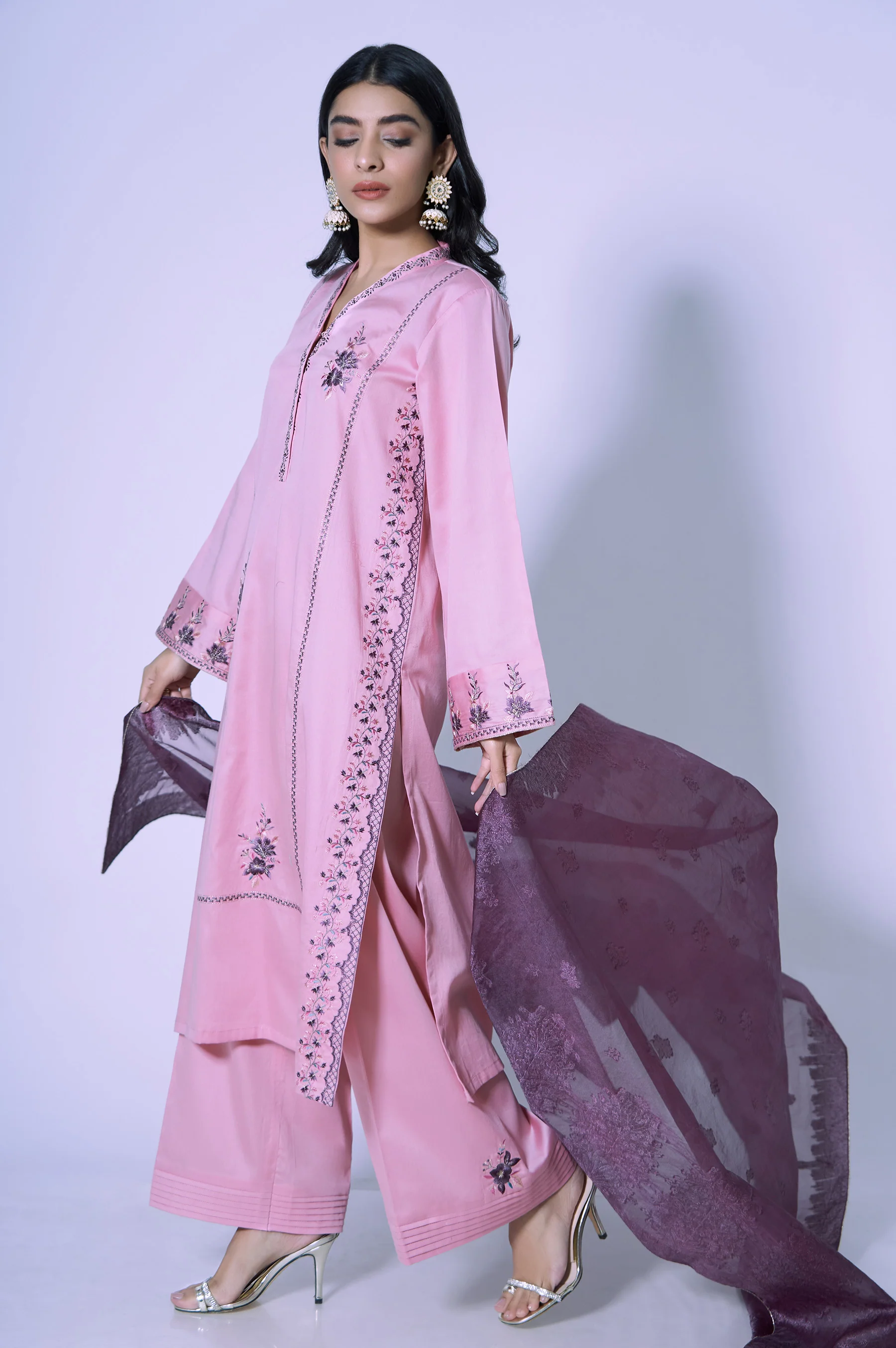 Stitched 3 Piece Cotton Silk Embroidered Outfit - Image 4
