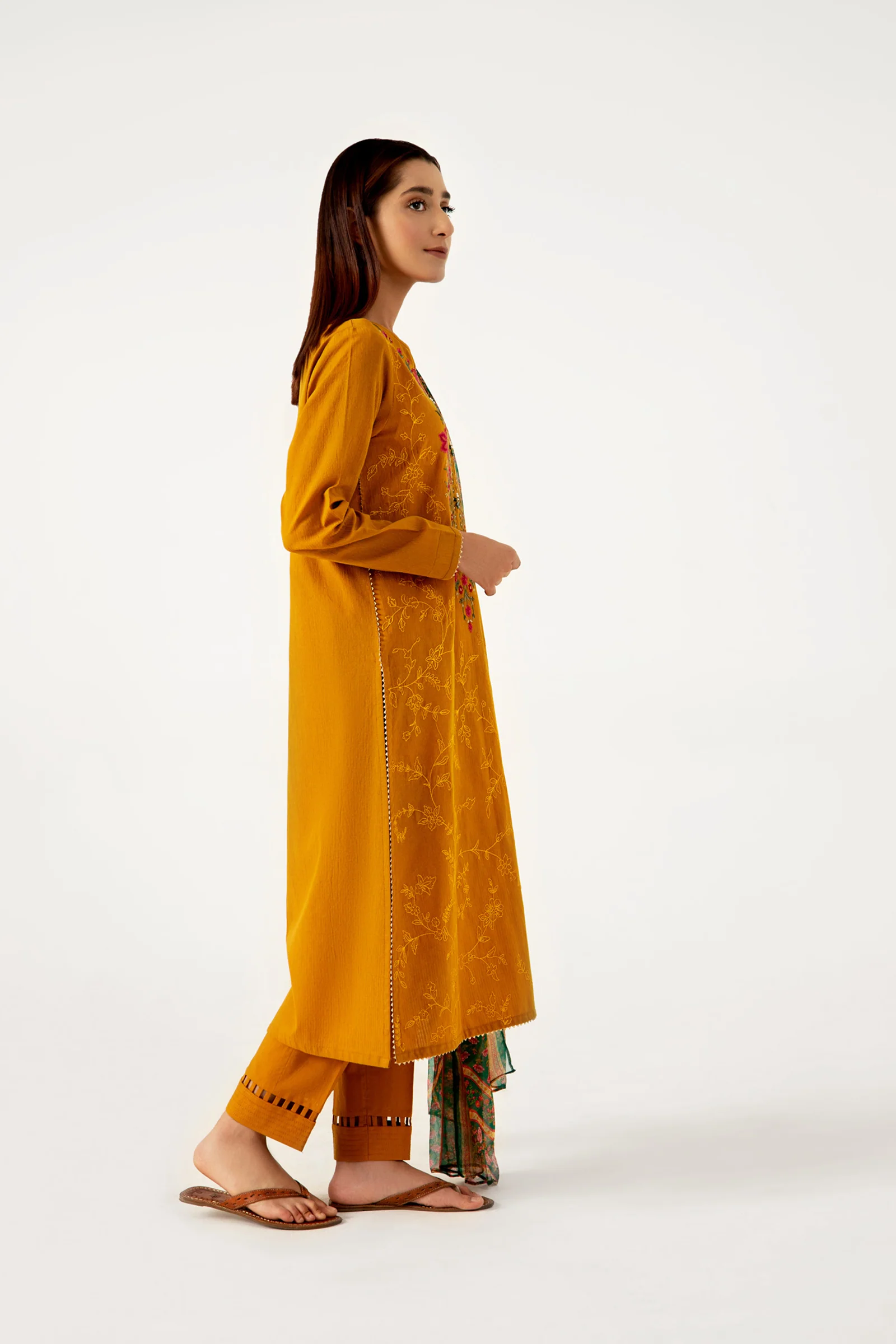 Stitched 3 Piece Dyed Doria Lawn with Chiffon Suit - Image 2