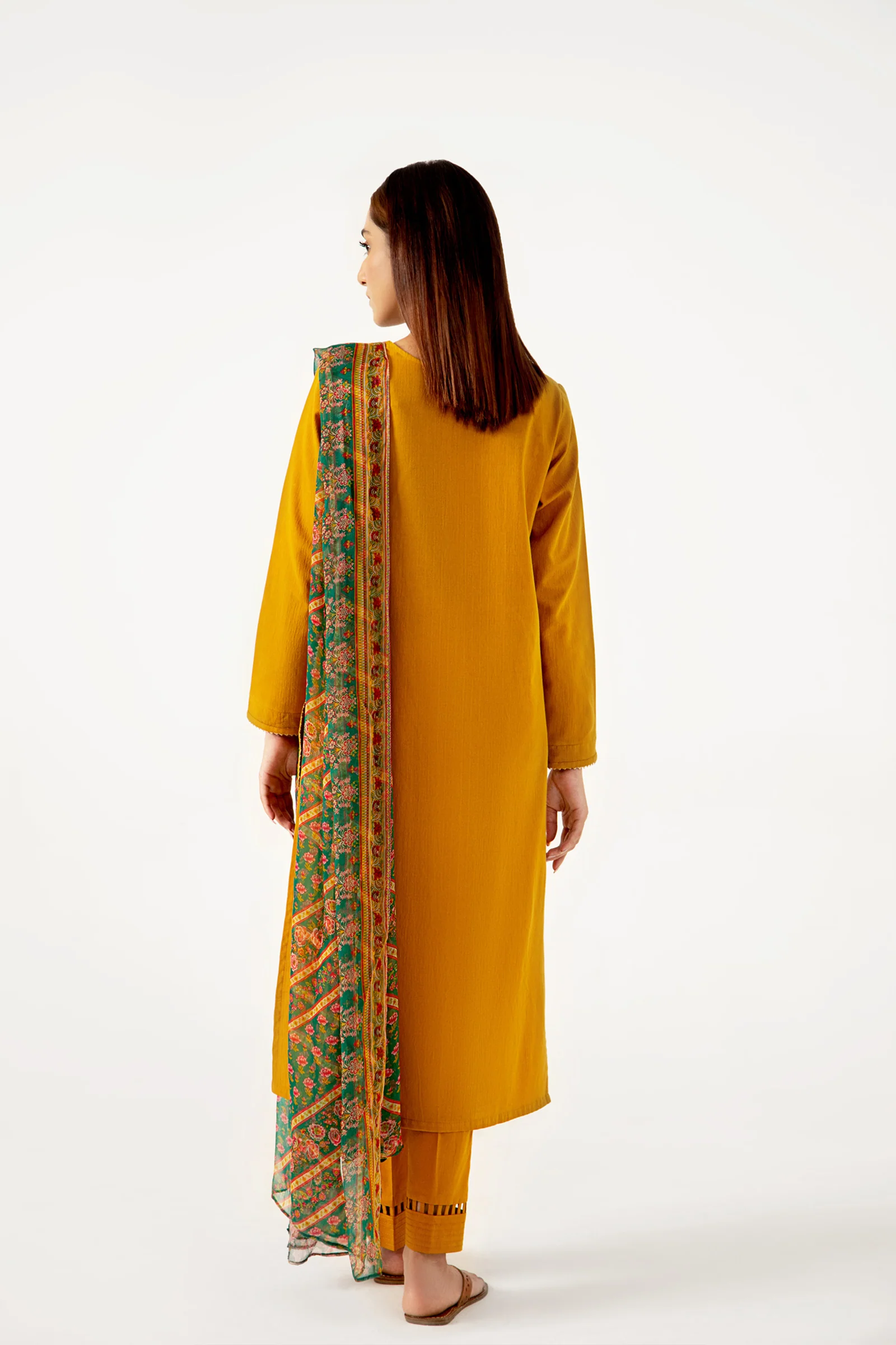 Stitched 3 Piece Dyed Doria Lawn with Chiffon Suit - Image 3