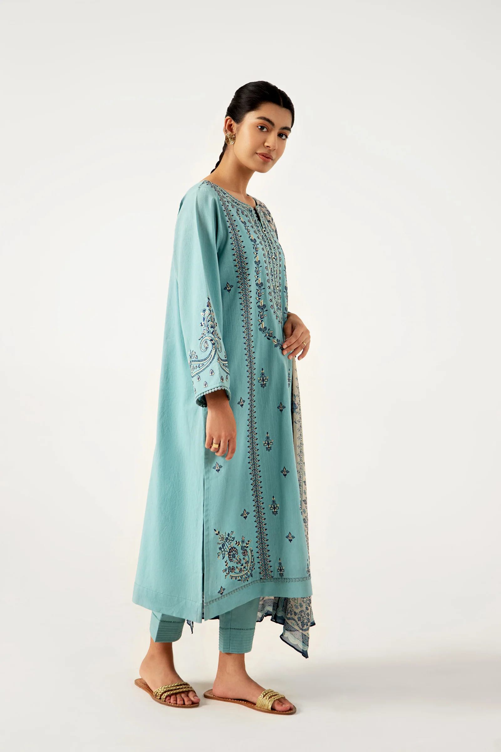 Stitched 3 Piece Dyed Doria Lawn with Tissue Silk Suit - Image 3