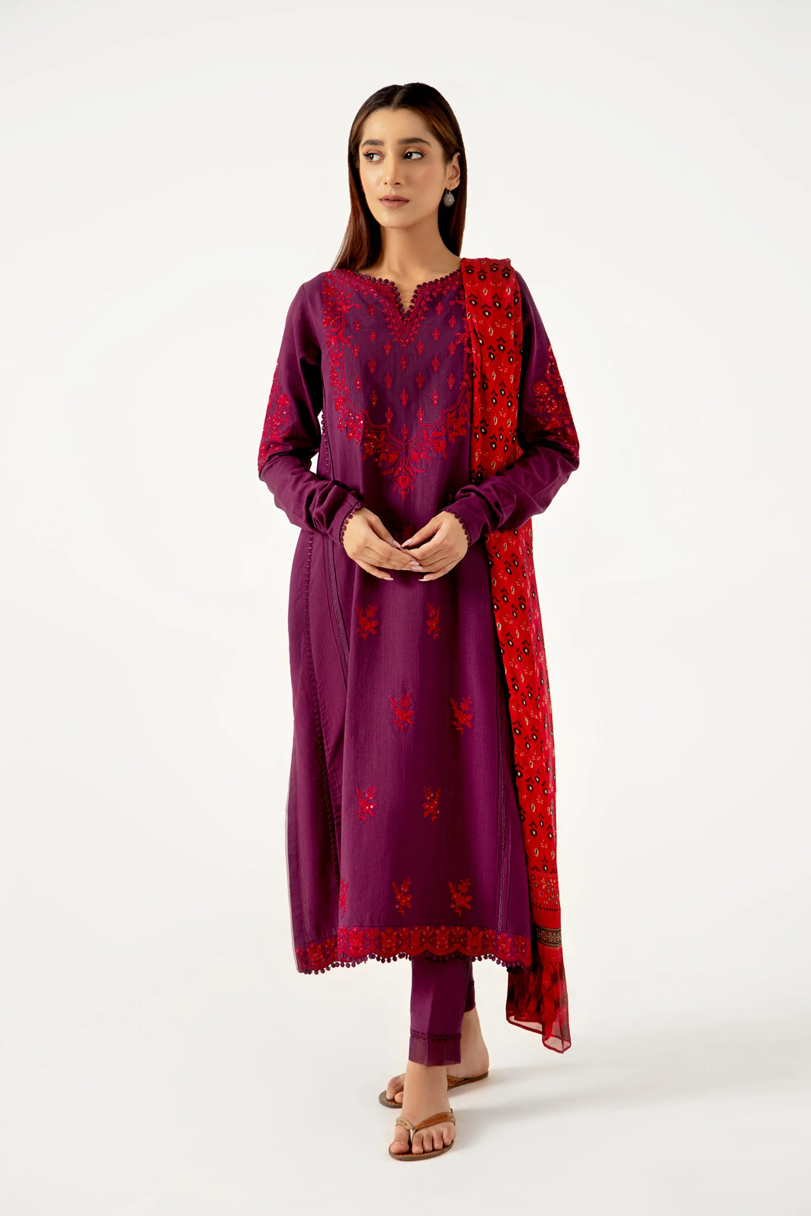 Stitched 3 Piece Dyed Doria Lawn with Tissue Silk Suit - Image 2