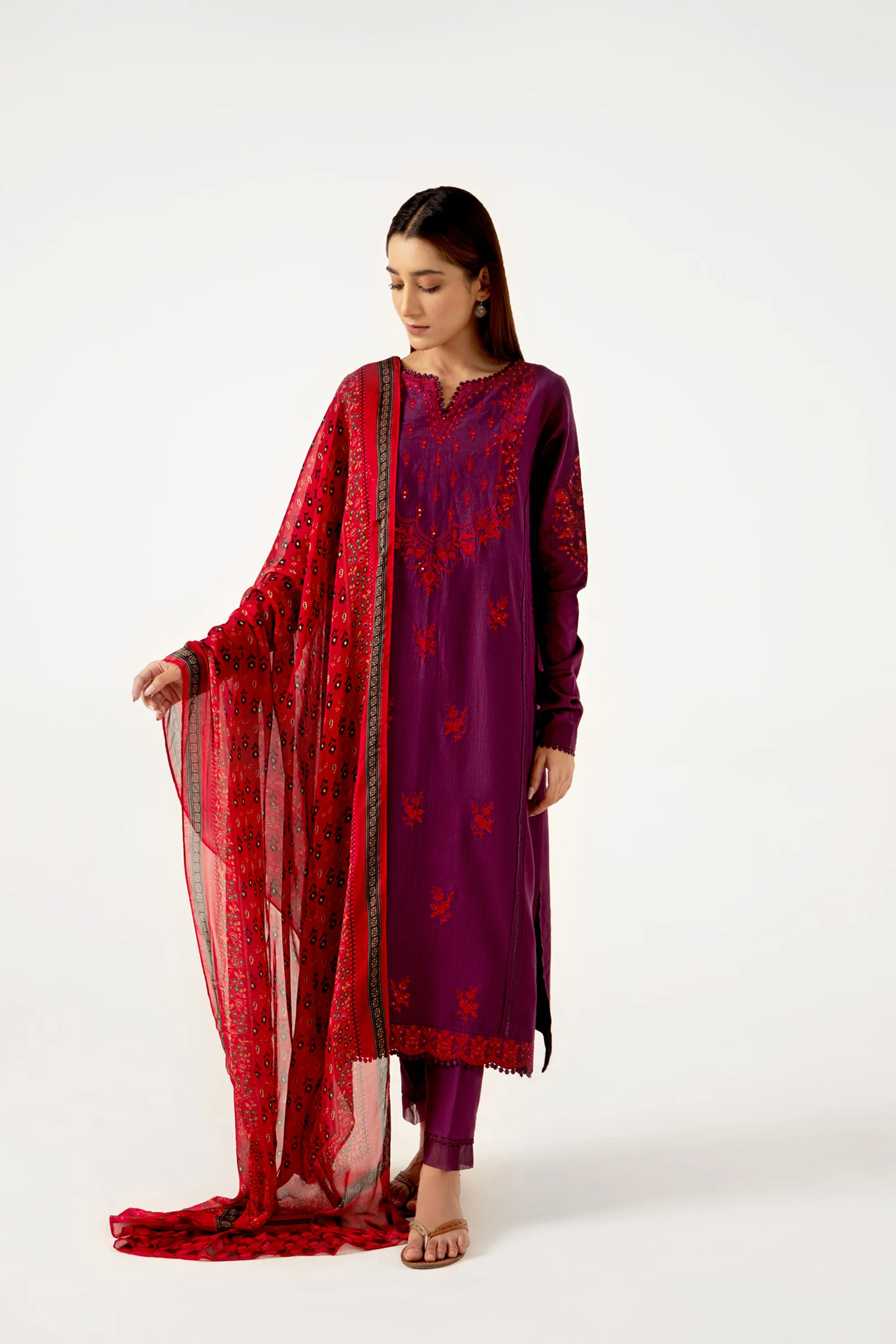 Stitched 3 Piece Dyed Doria Lawn with Tissue Silk Suit - Image 3