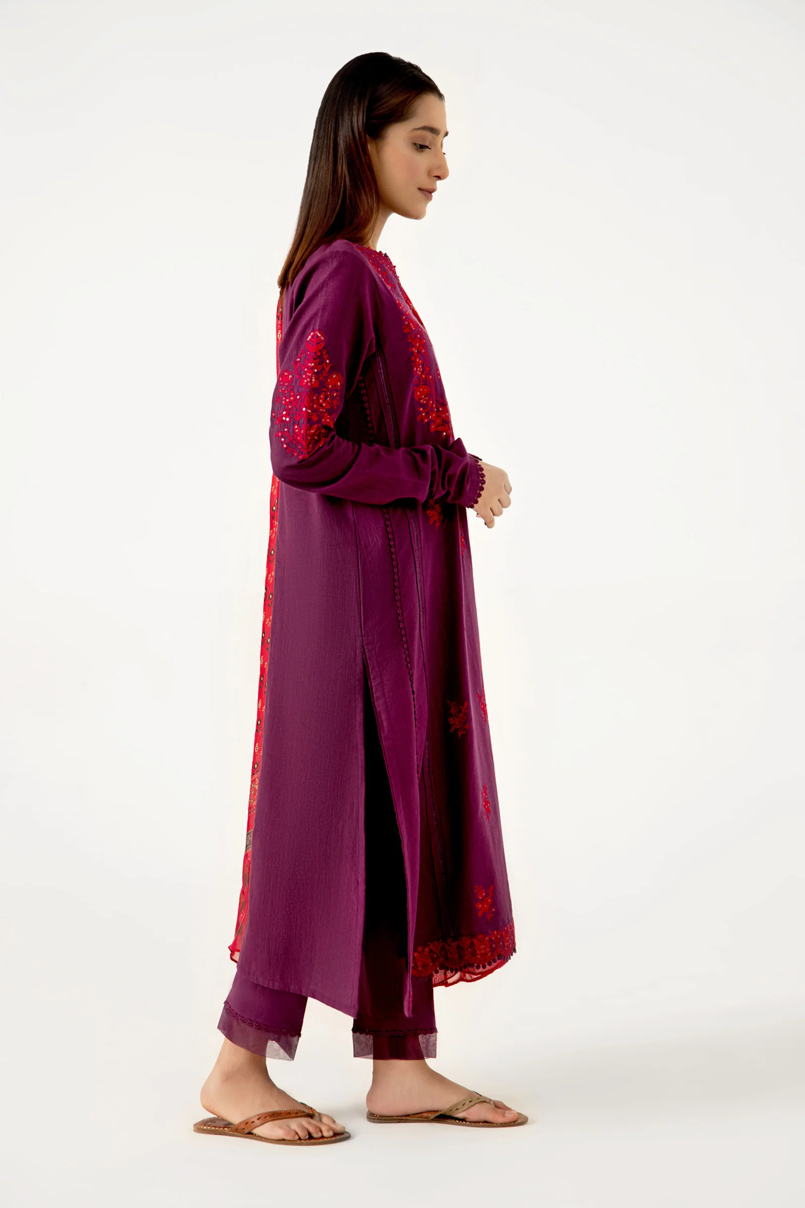Stitched 3 Piece Dyed Doria Lawn with Tissue Silk Suit - Image 5