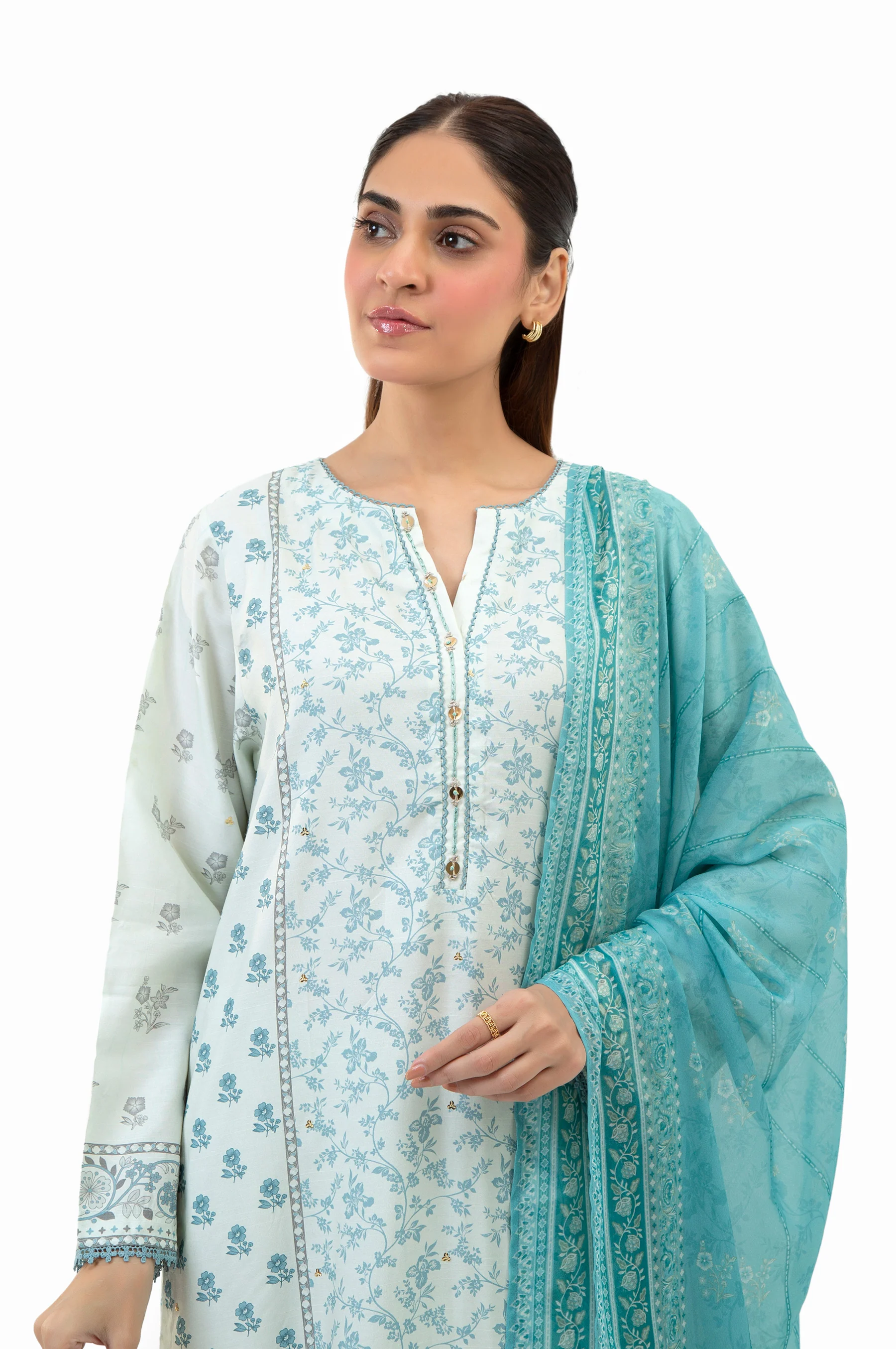 STITCHED PRINTED EMBROIDERED RAW SILK SUIT - Image 2