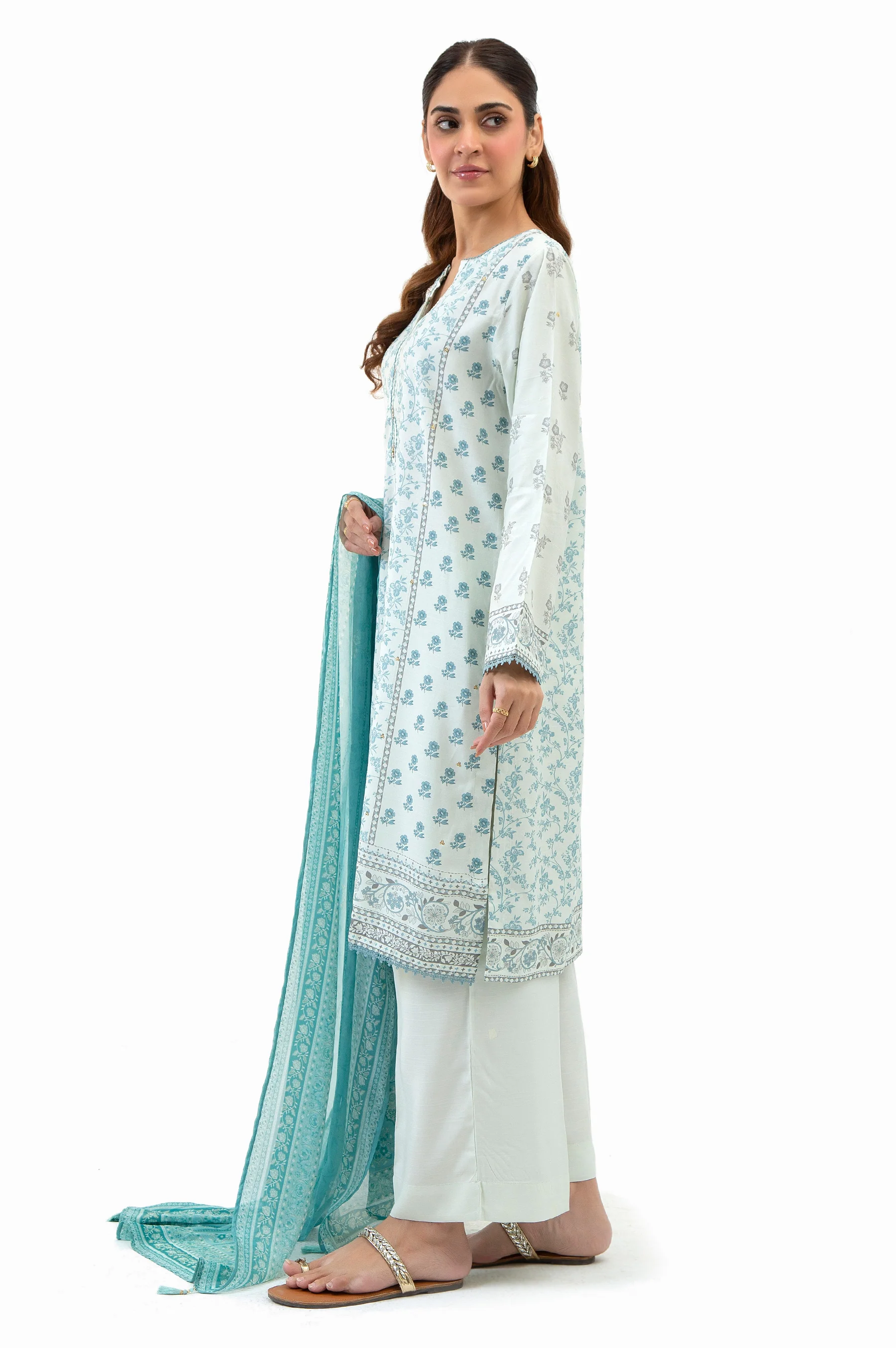 STITCHED PRINTED EMBROIDERED RAW SILK SUIT - Image 3