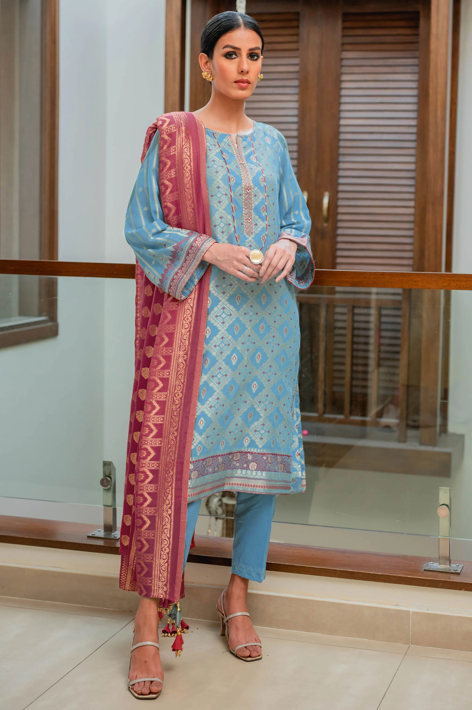 Stitched 3 Piece Jacquard Suit