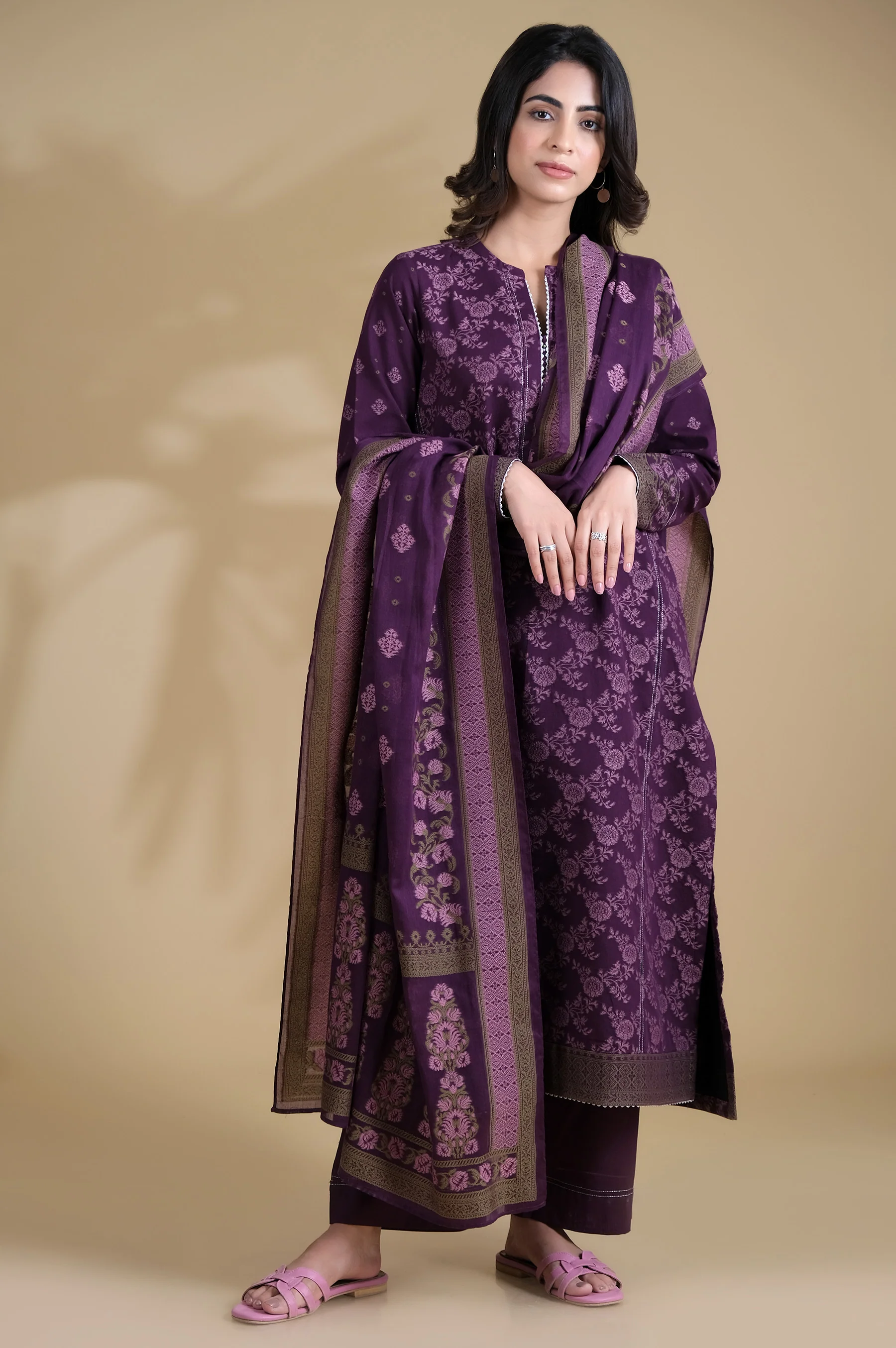 Stitched 3 Pieces Dyed Jacquard Suit - Image 3