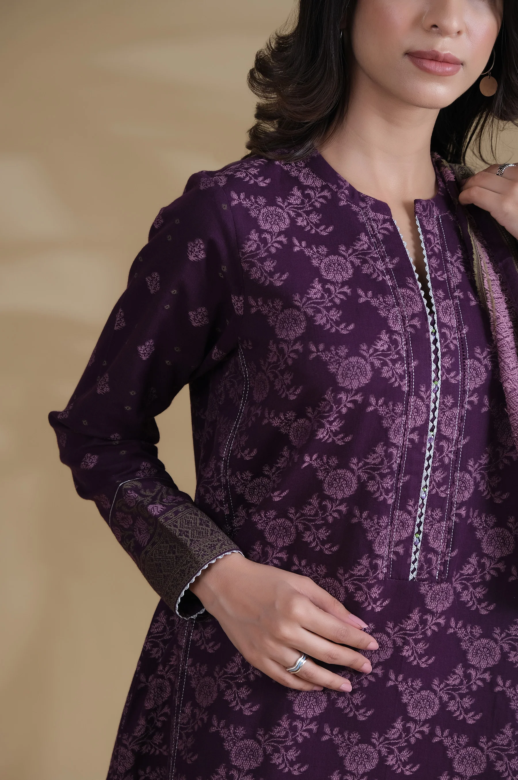 Stitched 3 Pieces Dyed Jacquard Suit - Image 4