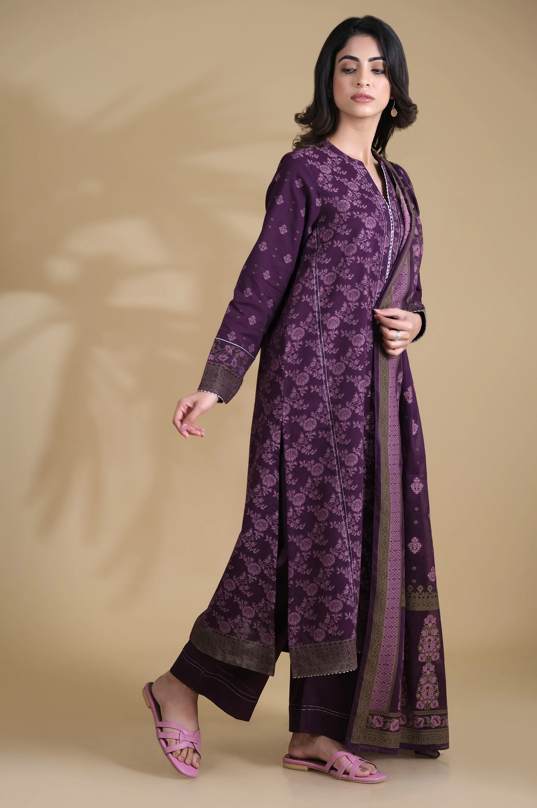 Stitched 3 Pieces Dyed Jacquard Suit - Image 5
