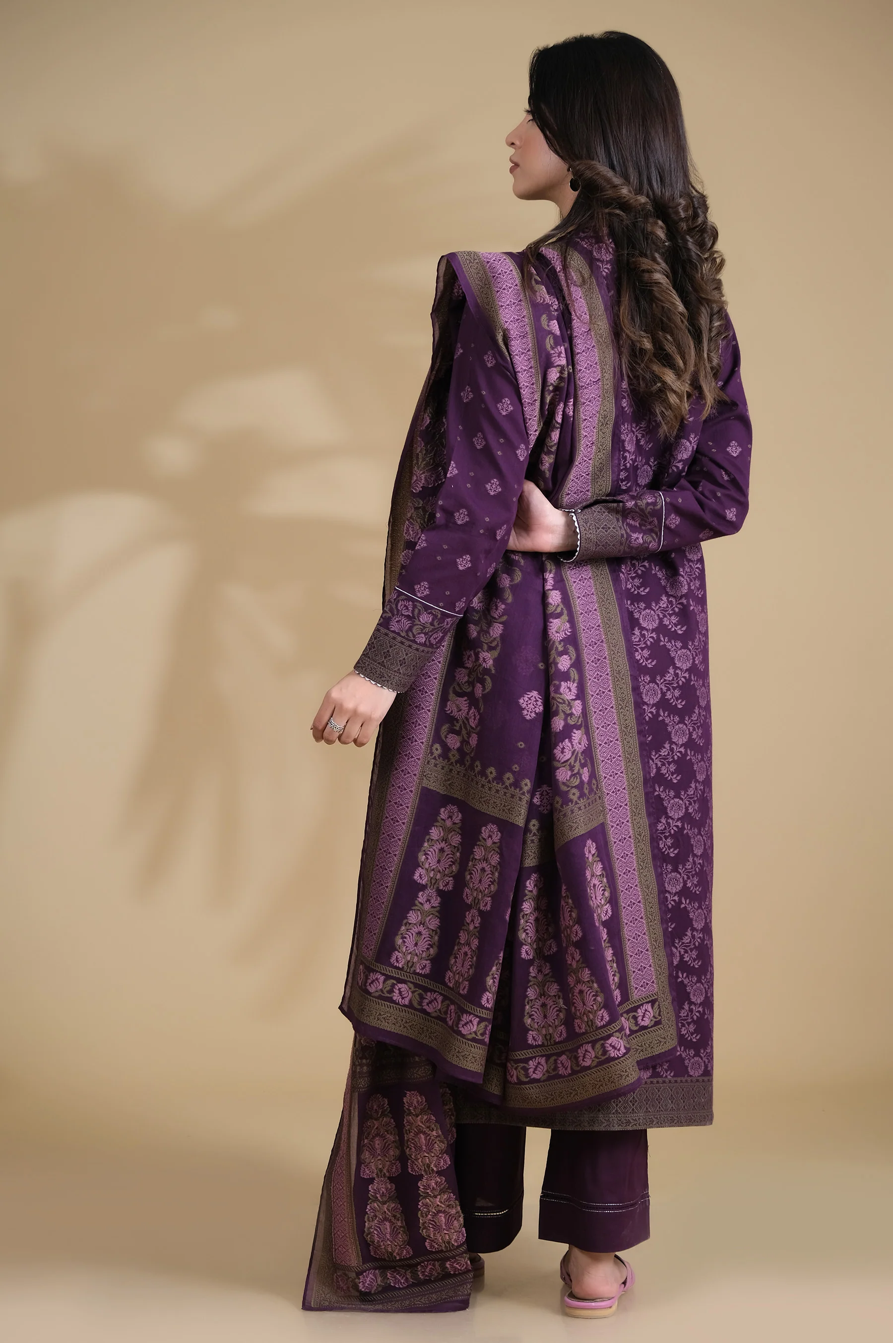 Stitched 3 Pieces Dyed Jacquard Suit - Image 6