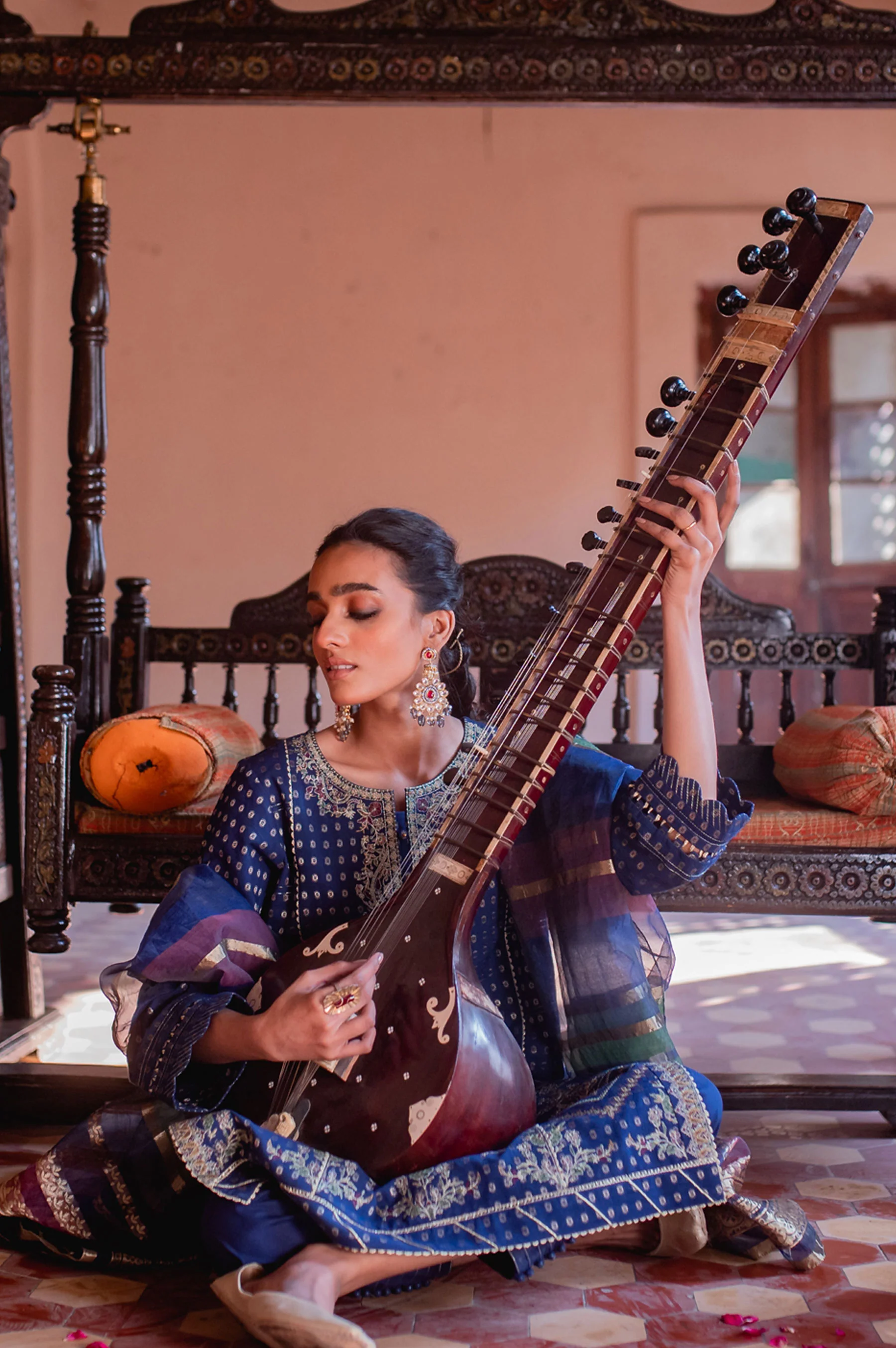 Stitched 3 Piece Maysuri Jacquard with Shaded Organza Suit - Image 3
