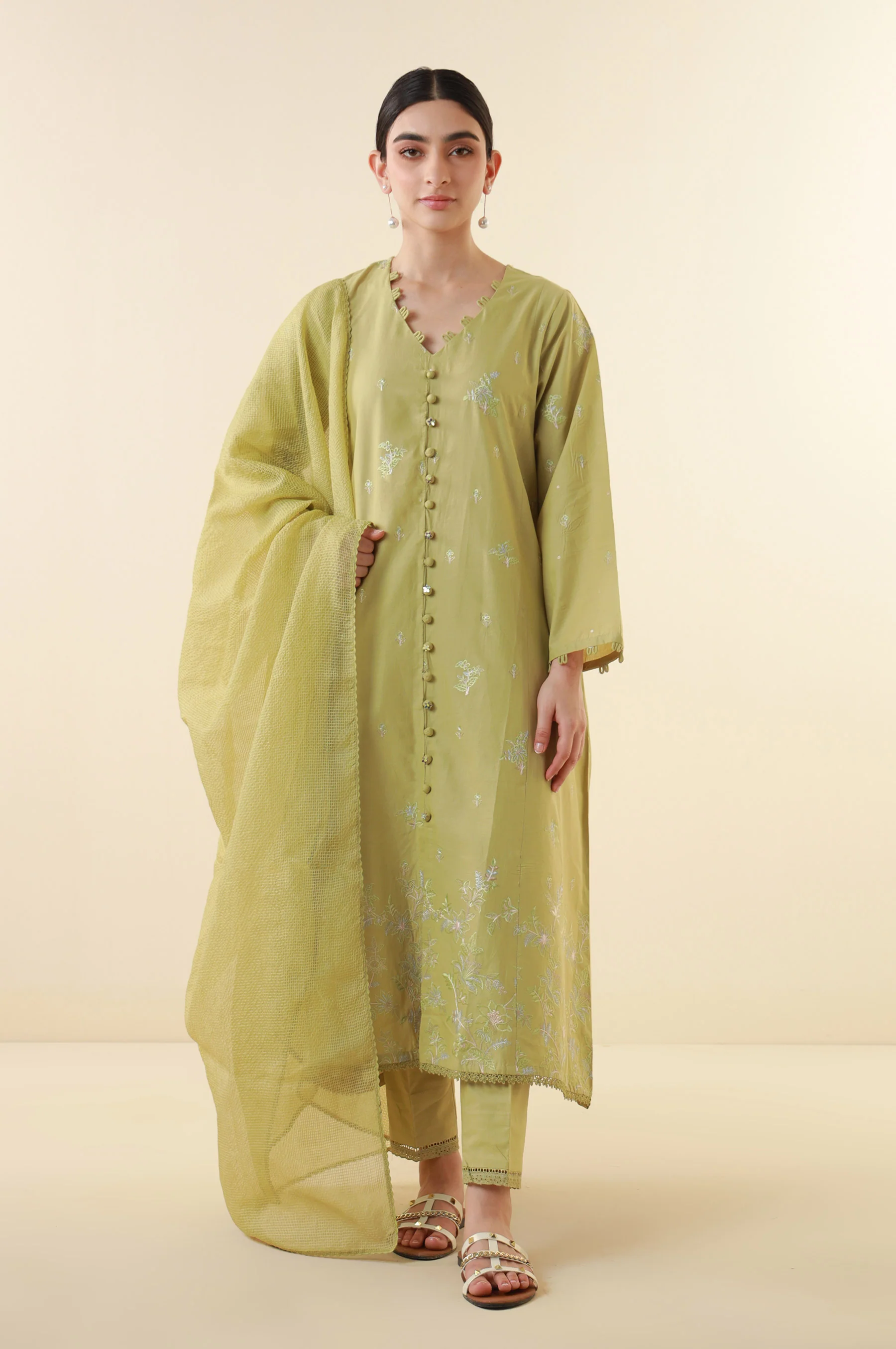 Stitched 3 Piece Embroidered Cambric Outfit
