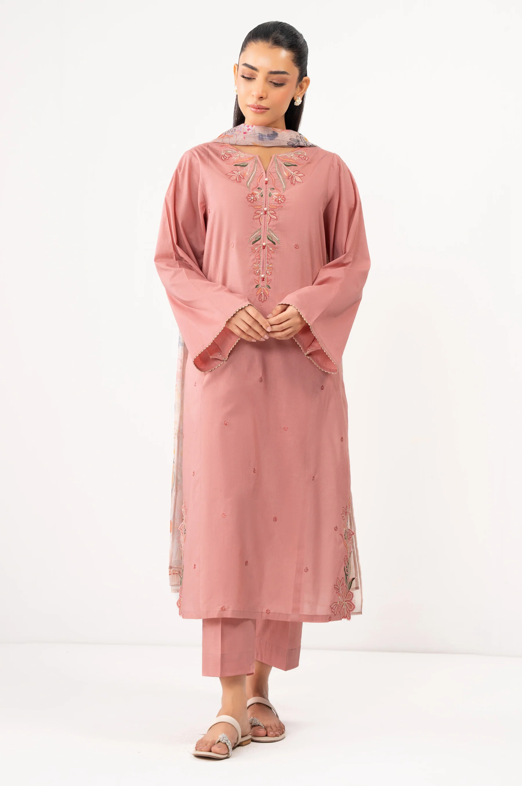 STITCHED EMBROIDERED CAMBRIC SUIT - Image 5