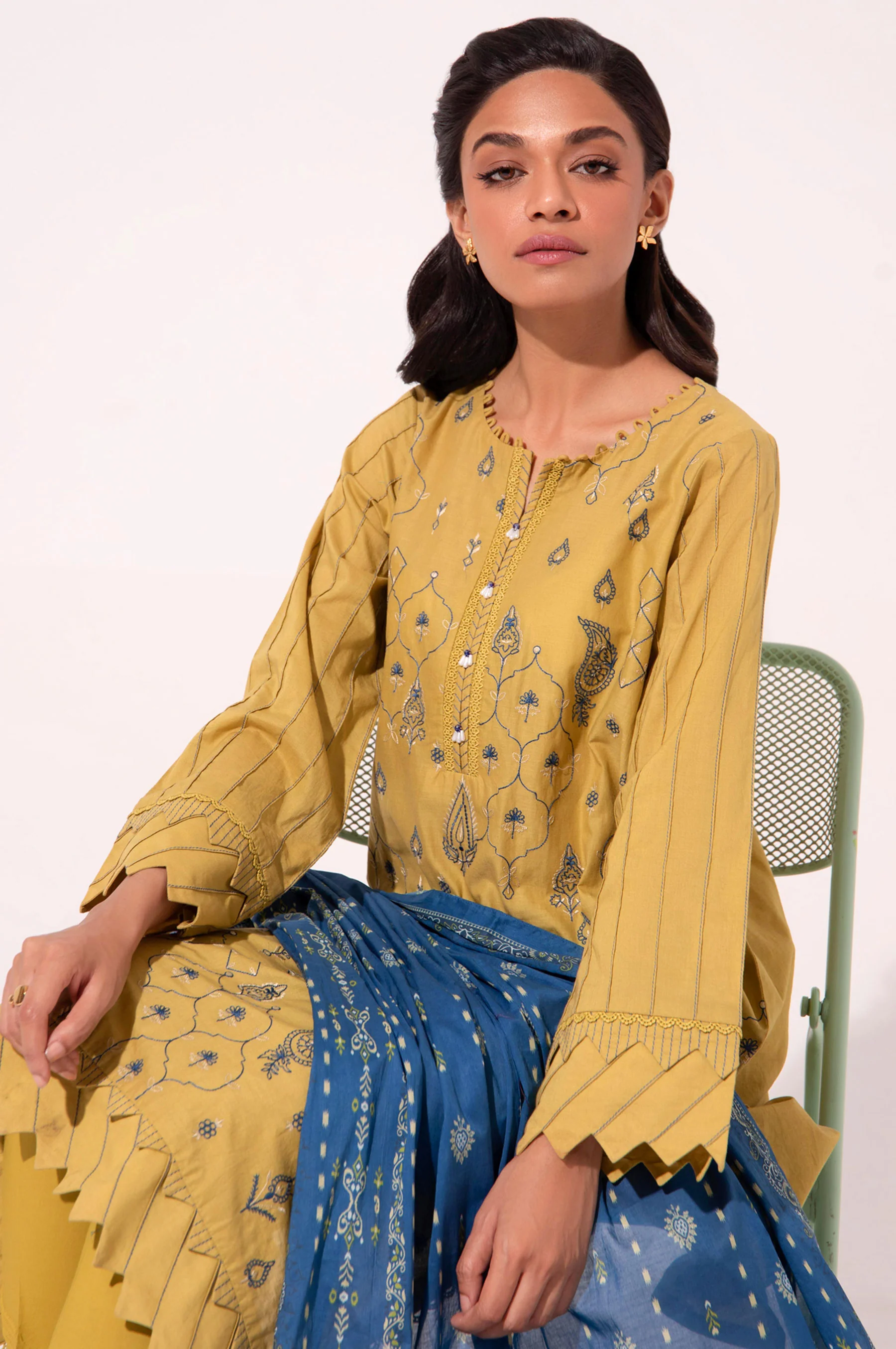 Stitched 3 Piece Embroidered Cambric with Printed Voile Slub Suit - Image 6