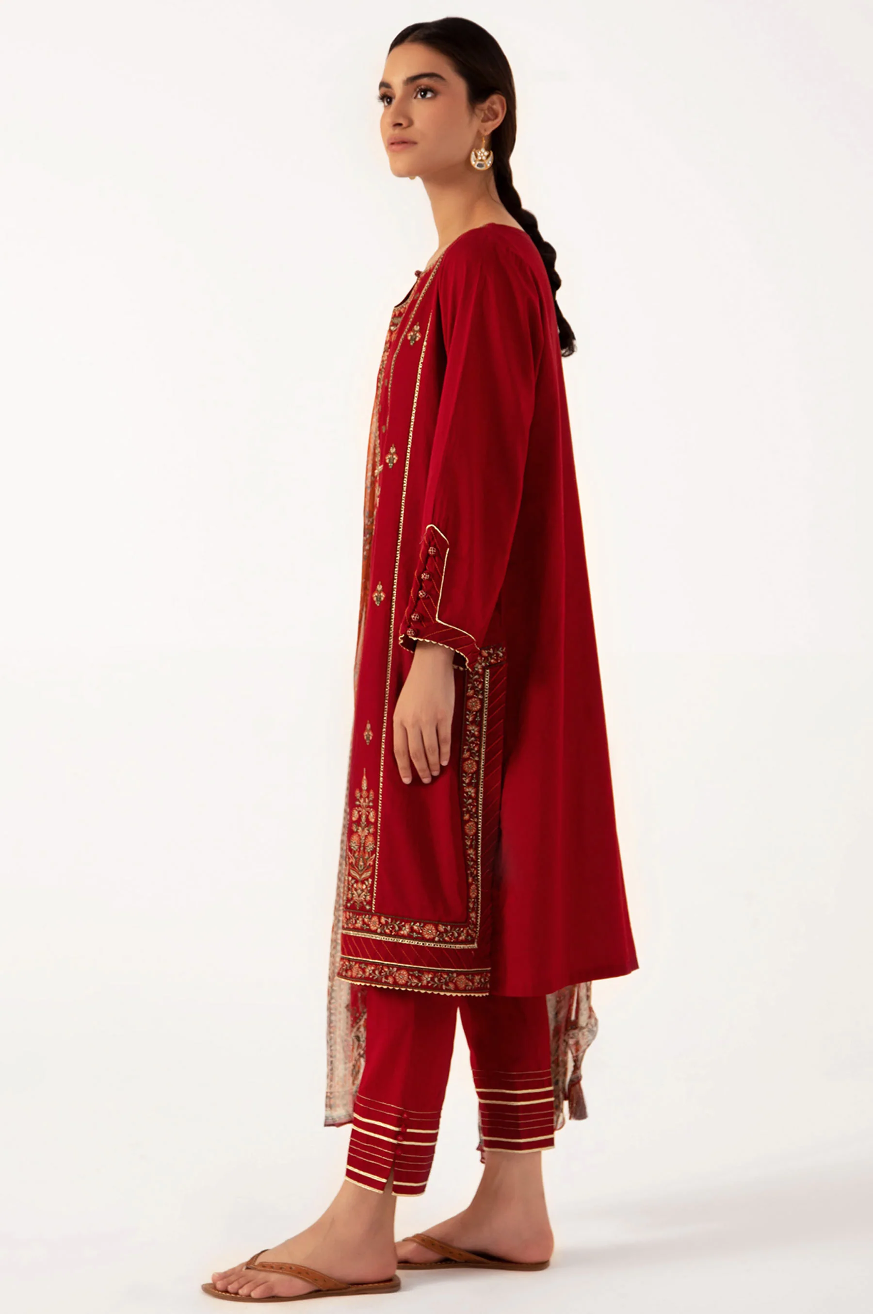 Stitched 3 Piece Embroidered Cambric Shirt with Chiffon Dupatta - Image 2