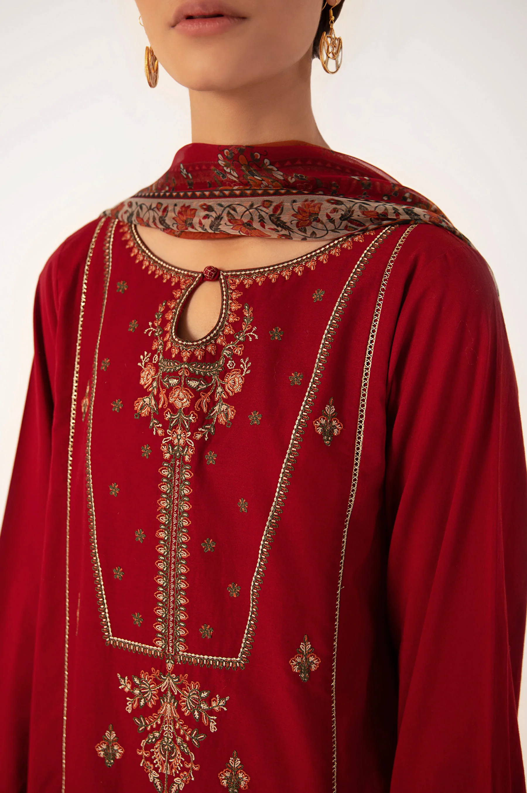 Stitched 3 Piece Embroidered Cambric Shirt with Chiffon Dupatta - Image 6