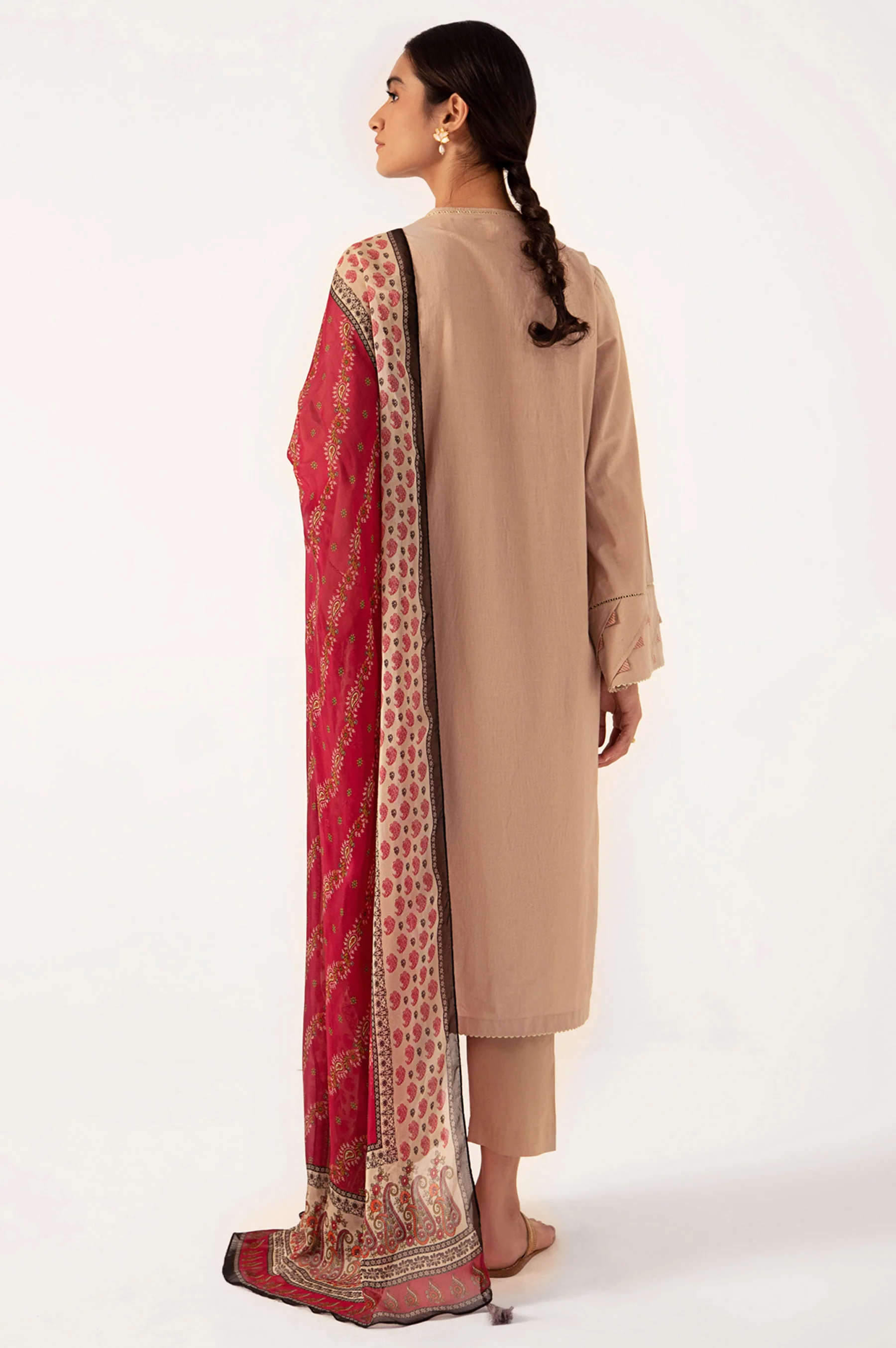 Stitched 3 Piece Embroidered shirt with Tissue Silk Dupatta - Image 2