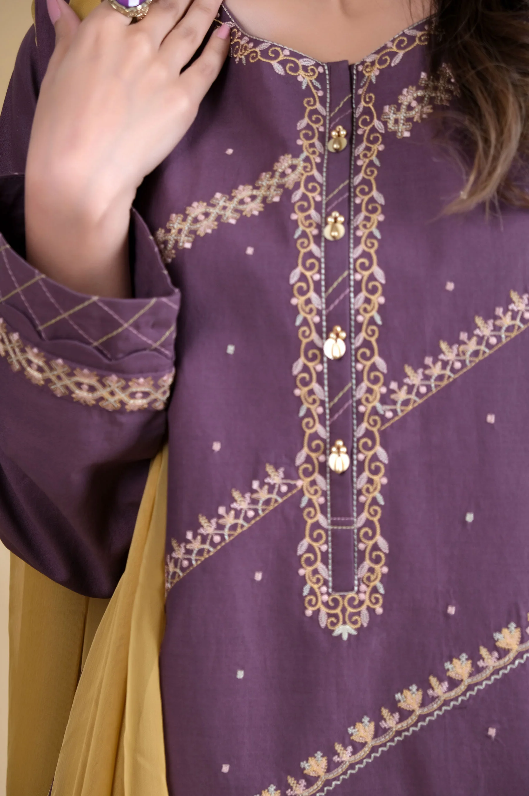 Stitched 3 Piece Embroidered Cambric Suit - Image 2