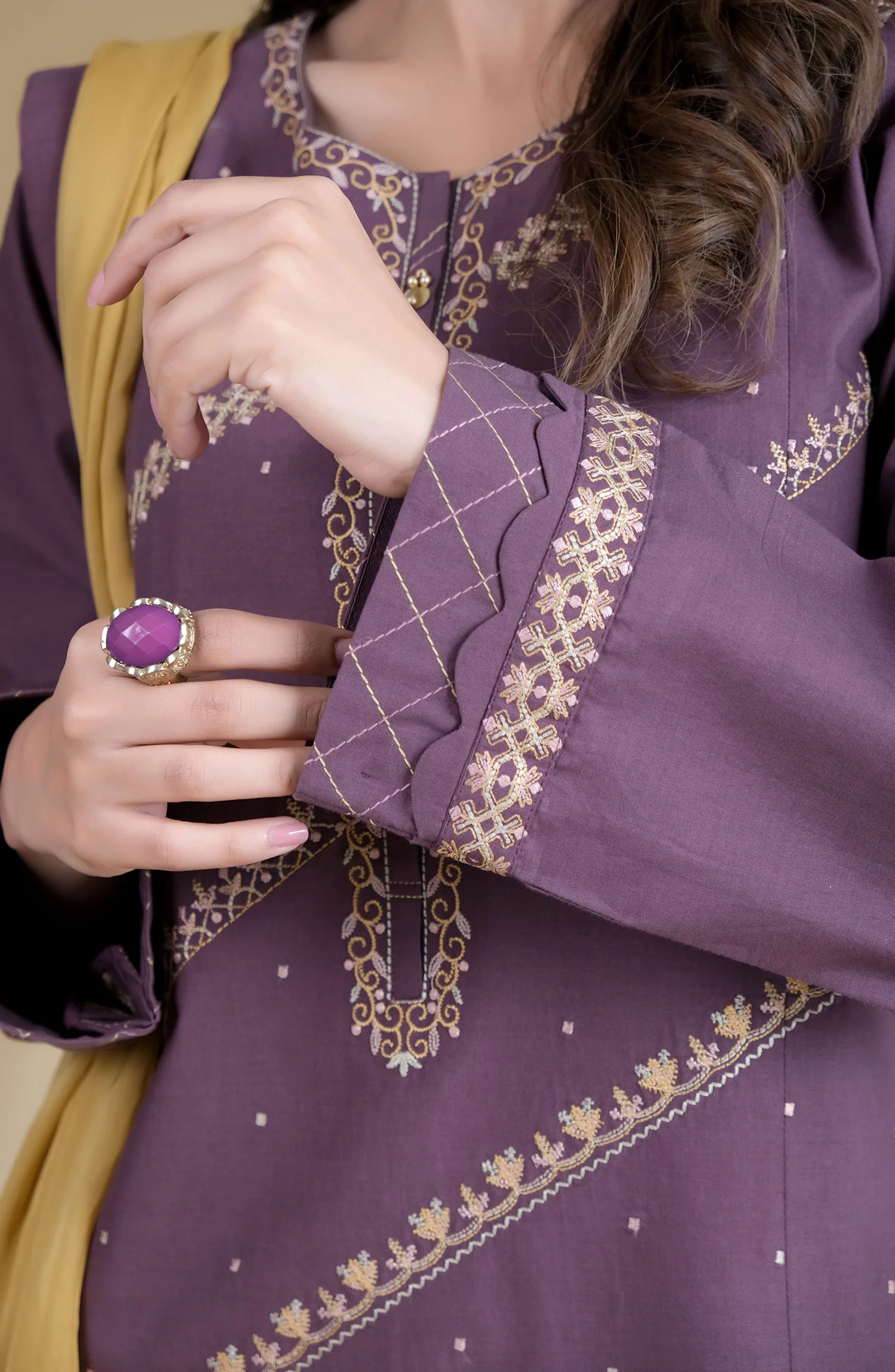 Stitched 3 Piece Embroidered Cambric Suit - Image 3