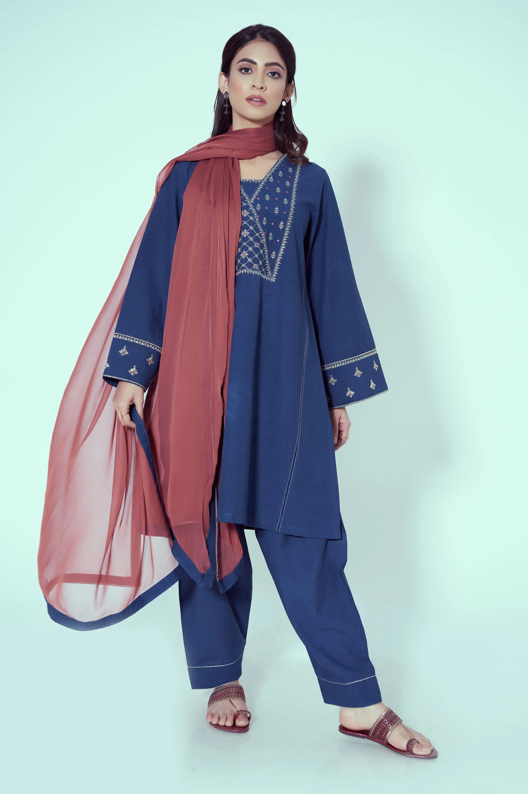 Stitched 3 Piece Embroidered Cambric Suit - Image 2