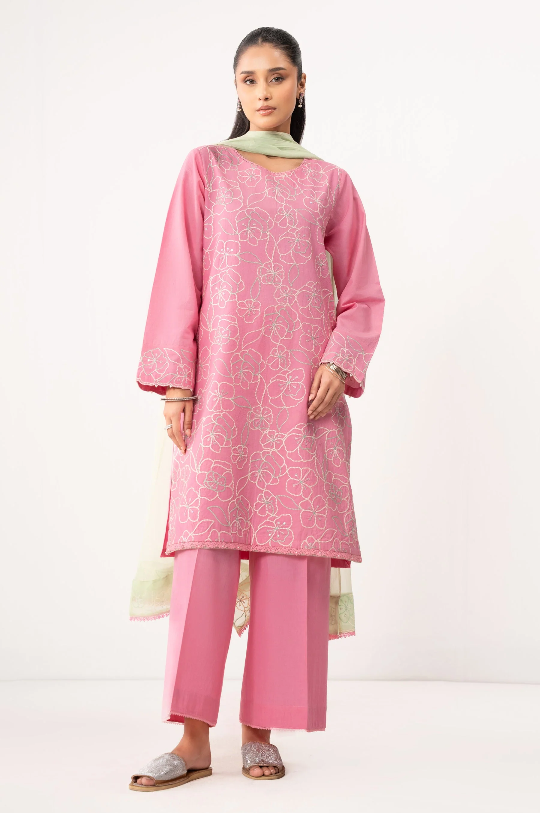 STITCHED EMBROIDERED CAMBRIC SUIT (FACTORY E-OUTLET)