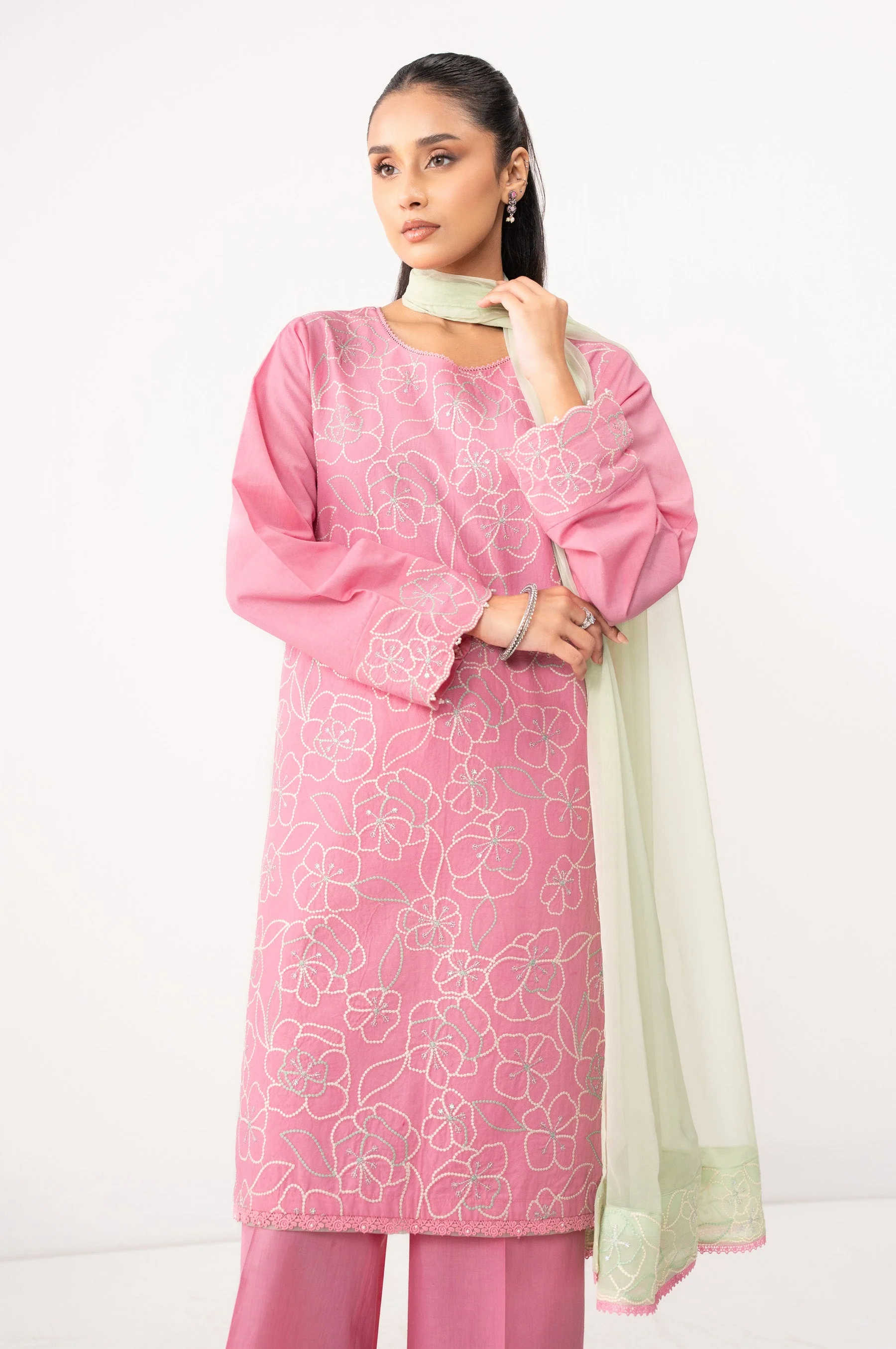 STITCHED EMBROIDERED CAMBRIC SUIT (FACTORY E-OUTLET) - Image 4