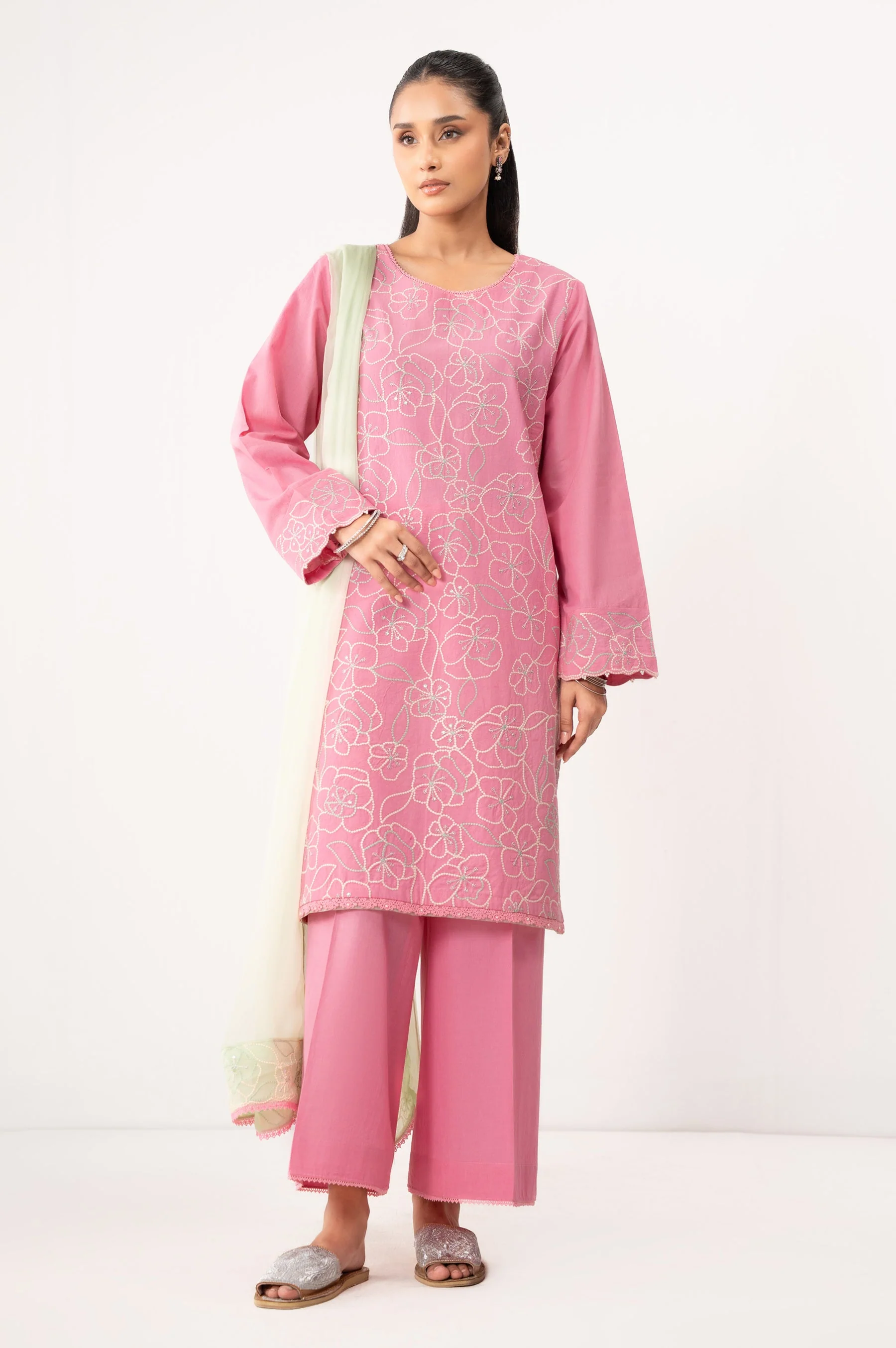 STITCHED EMBROIDERED CAMBRIC SUIT (FACTORY E-OUTLET) - Image 6