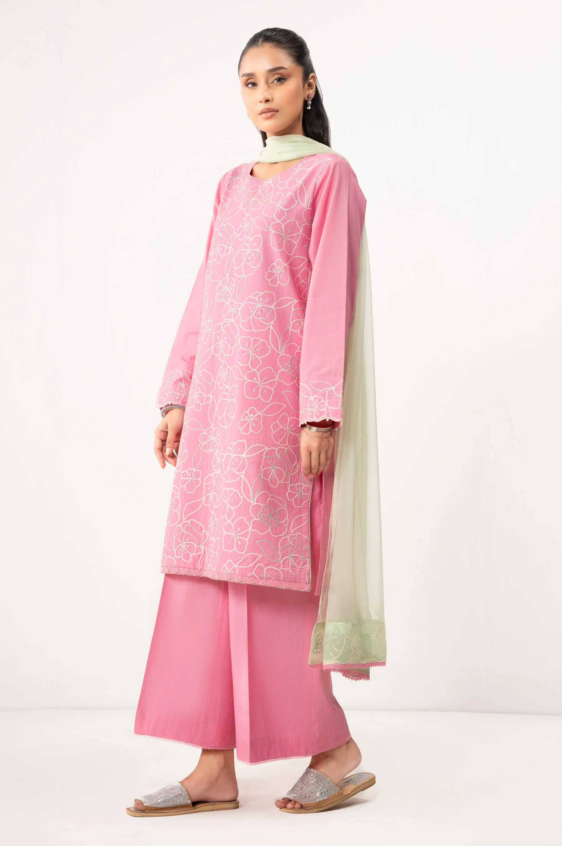 STITCHED EMBROIDERED CAMBRIC SUIT - Image 2