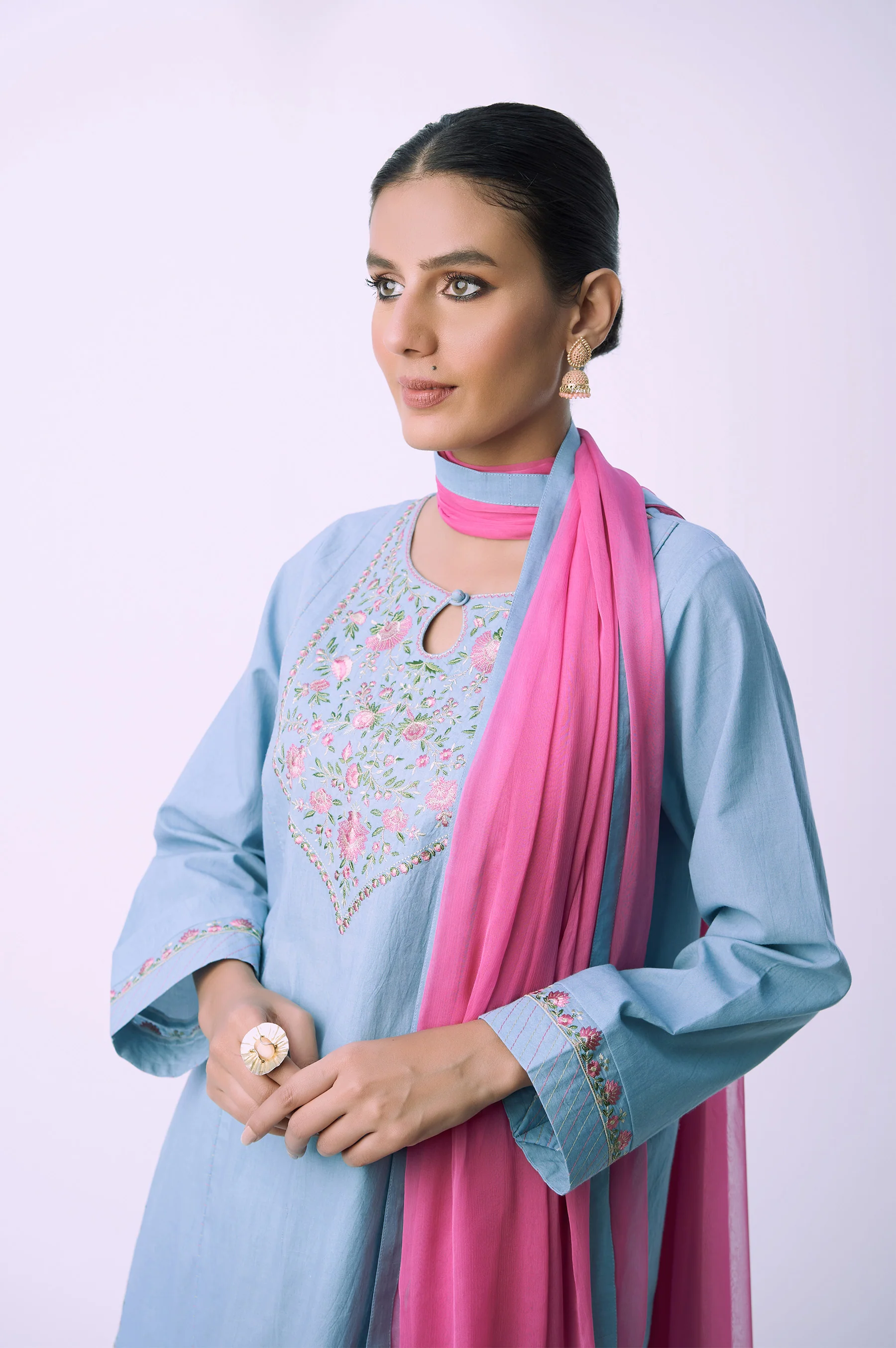 Stitched 3 Piece Embroidered Cambric Suit - Image 4