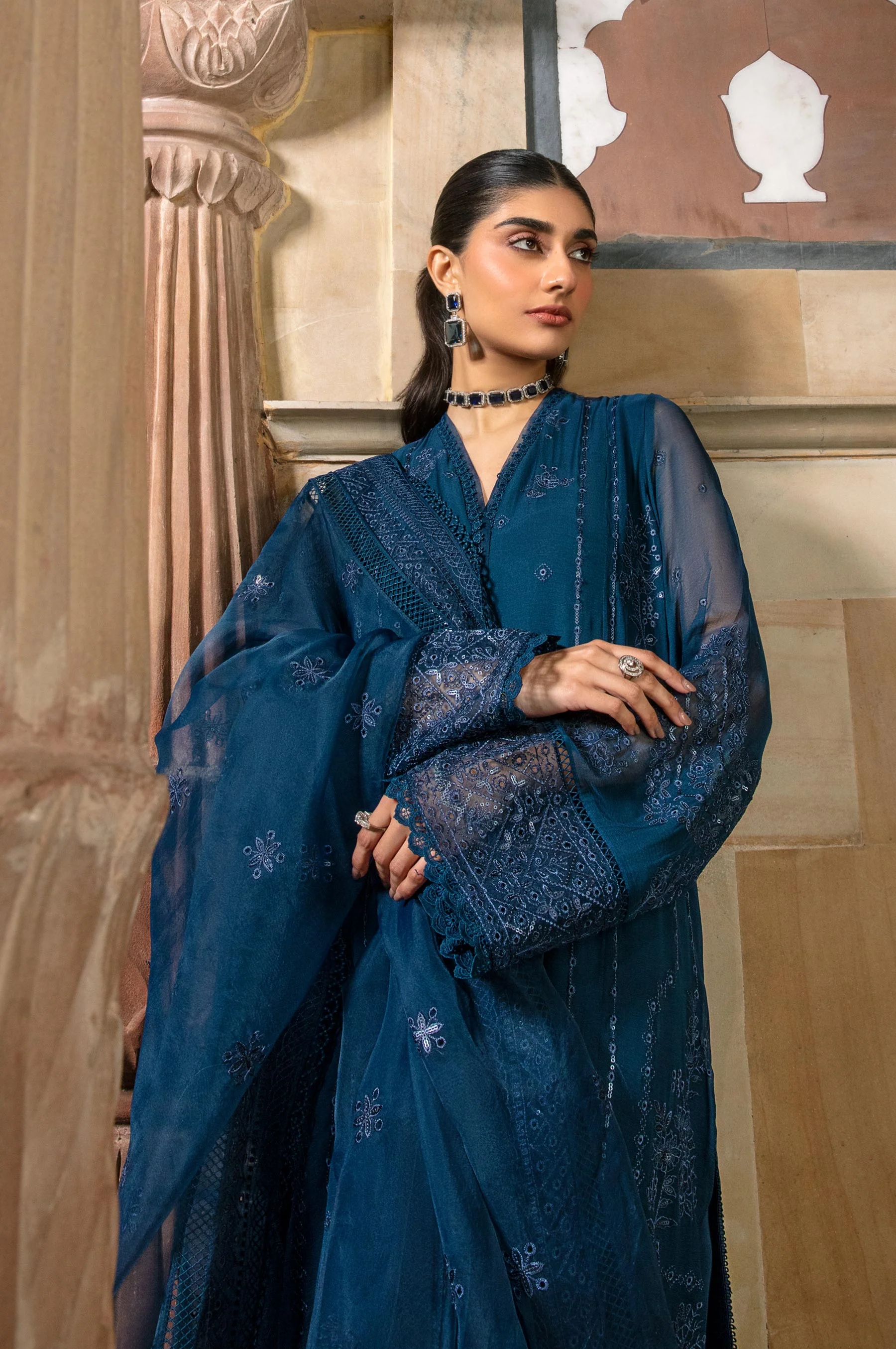 3 Piece Embroidered Chiffon Suit - Image 3