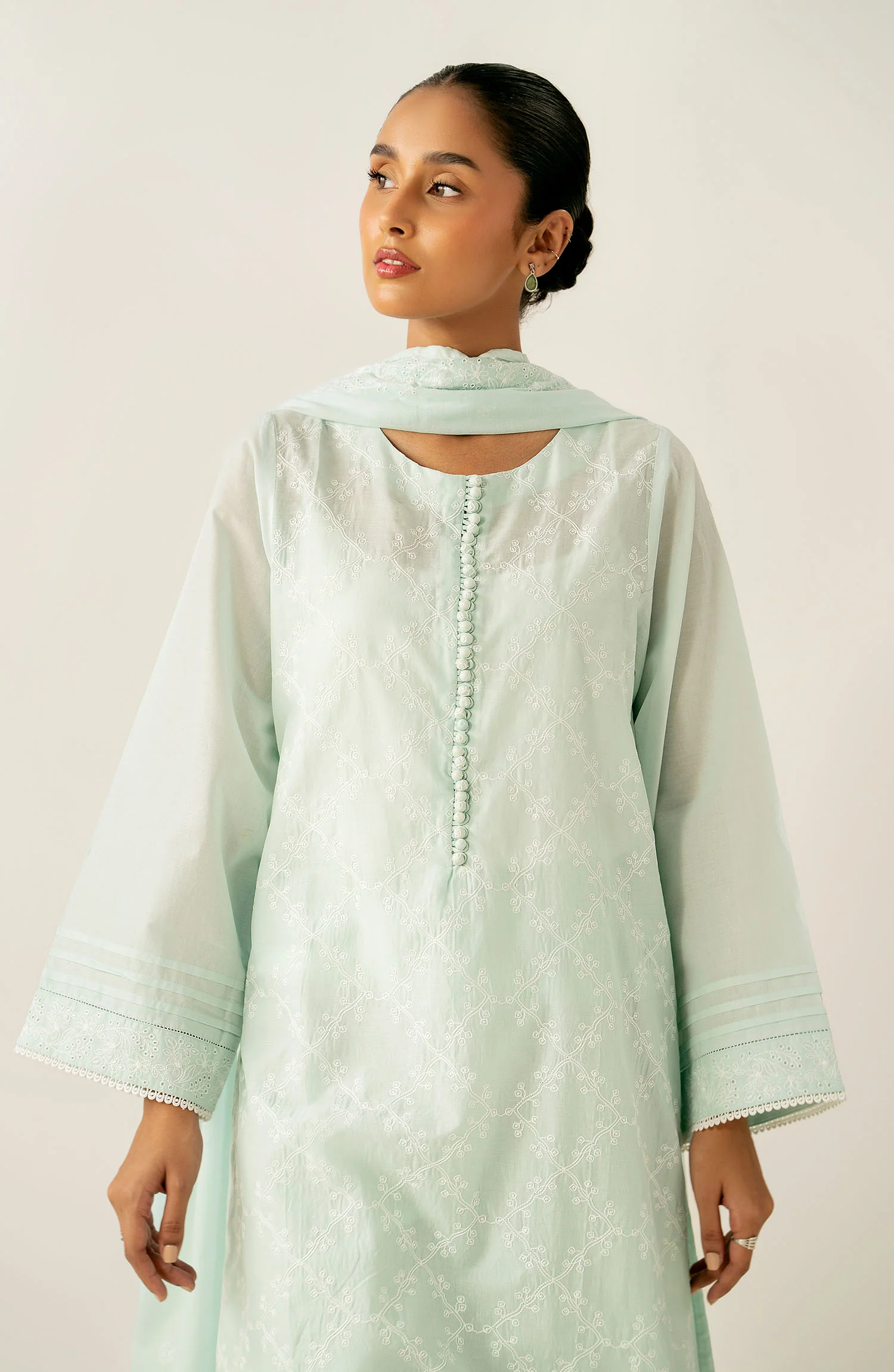 Stitched 3 Piece Embroidered Chikankari Lawn Suit - Image 2