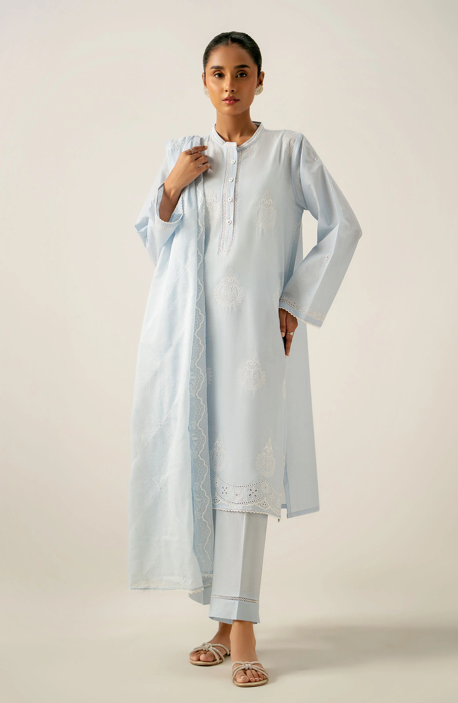 Stitched 3 Piece Embroidered Lawn Chikankari Suit