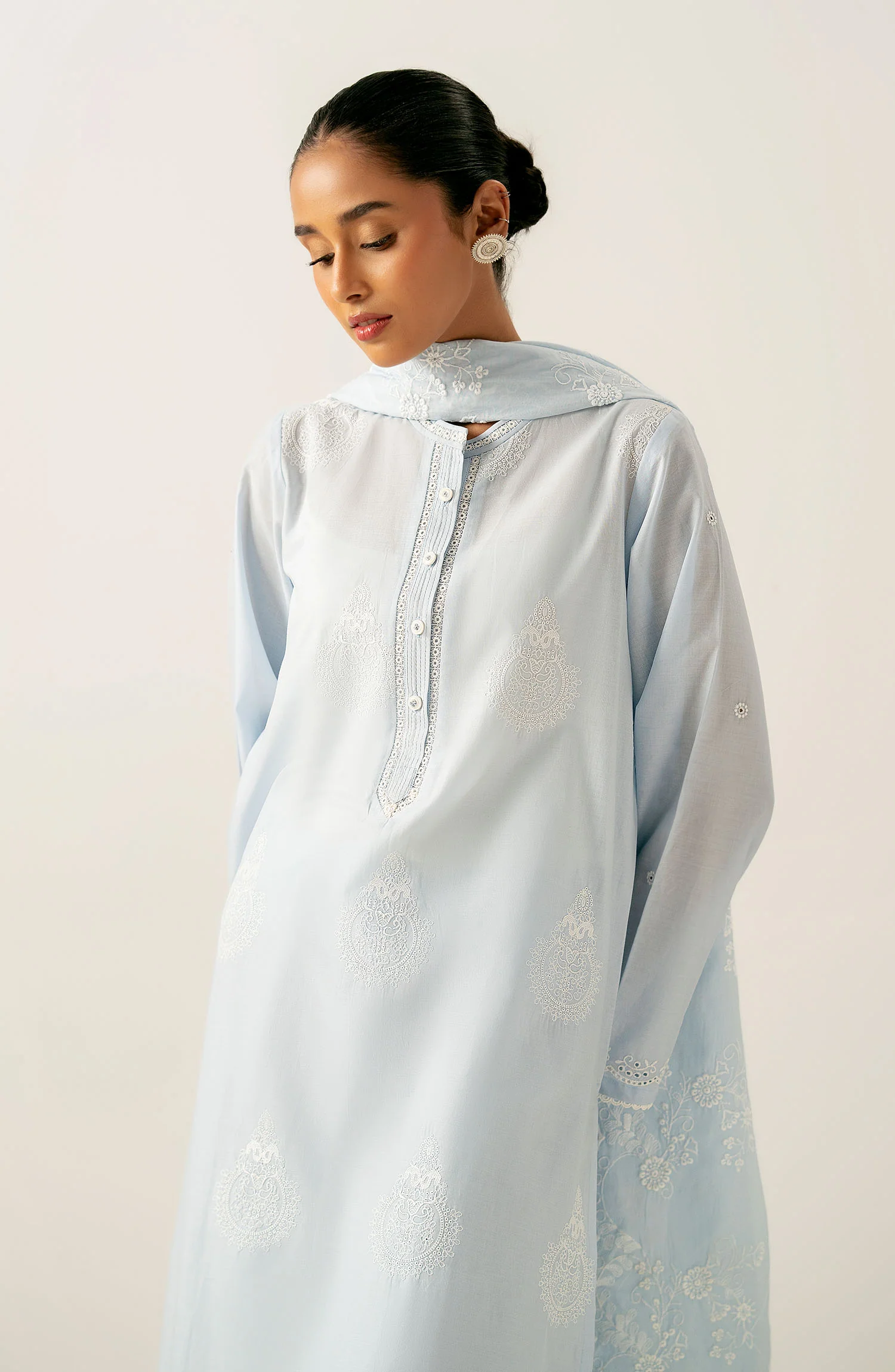 Stitched 3 Piece Embroidered Lawn Chikankari Suit - Image 2