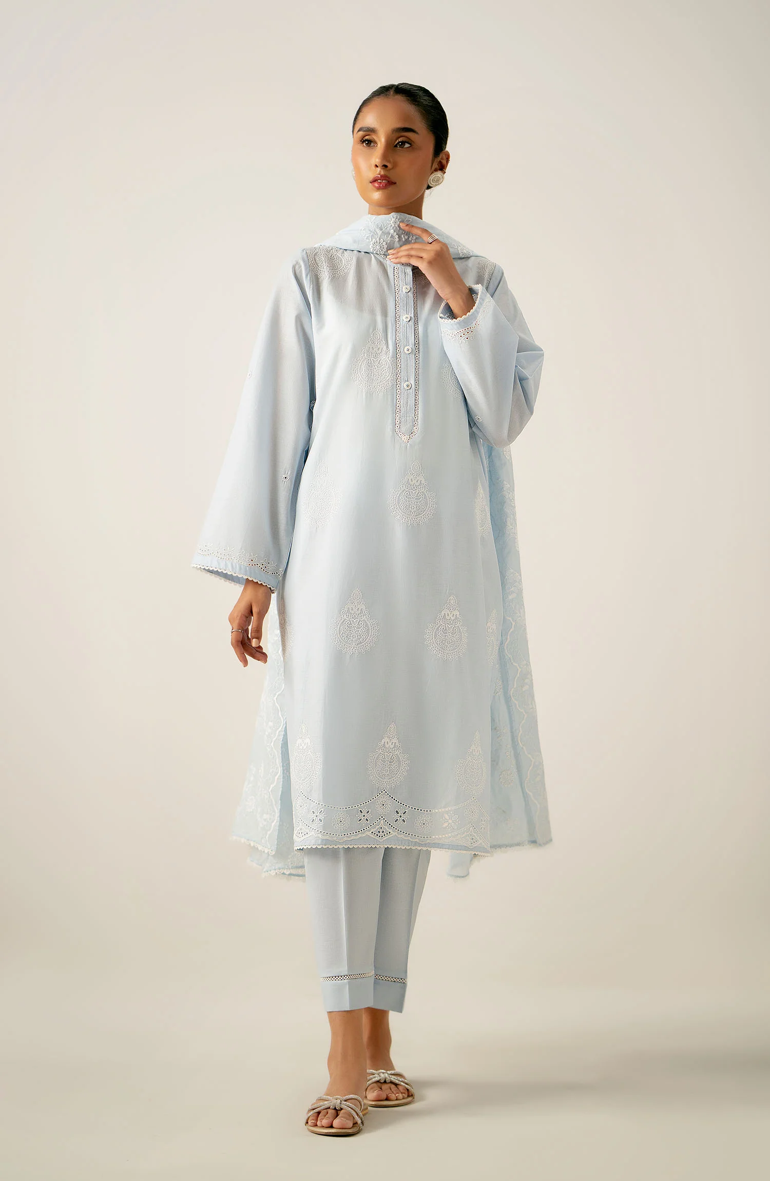 Stitched 3 Piece Embroidered Lawn Chikankari Suit - Image 4