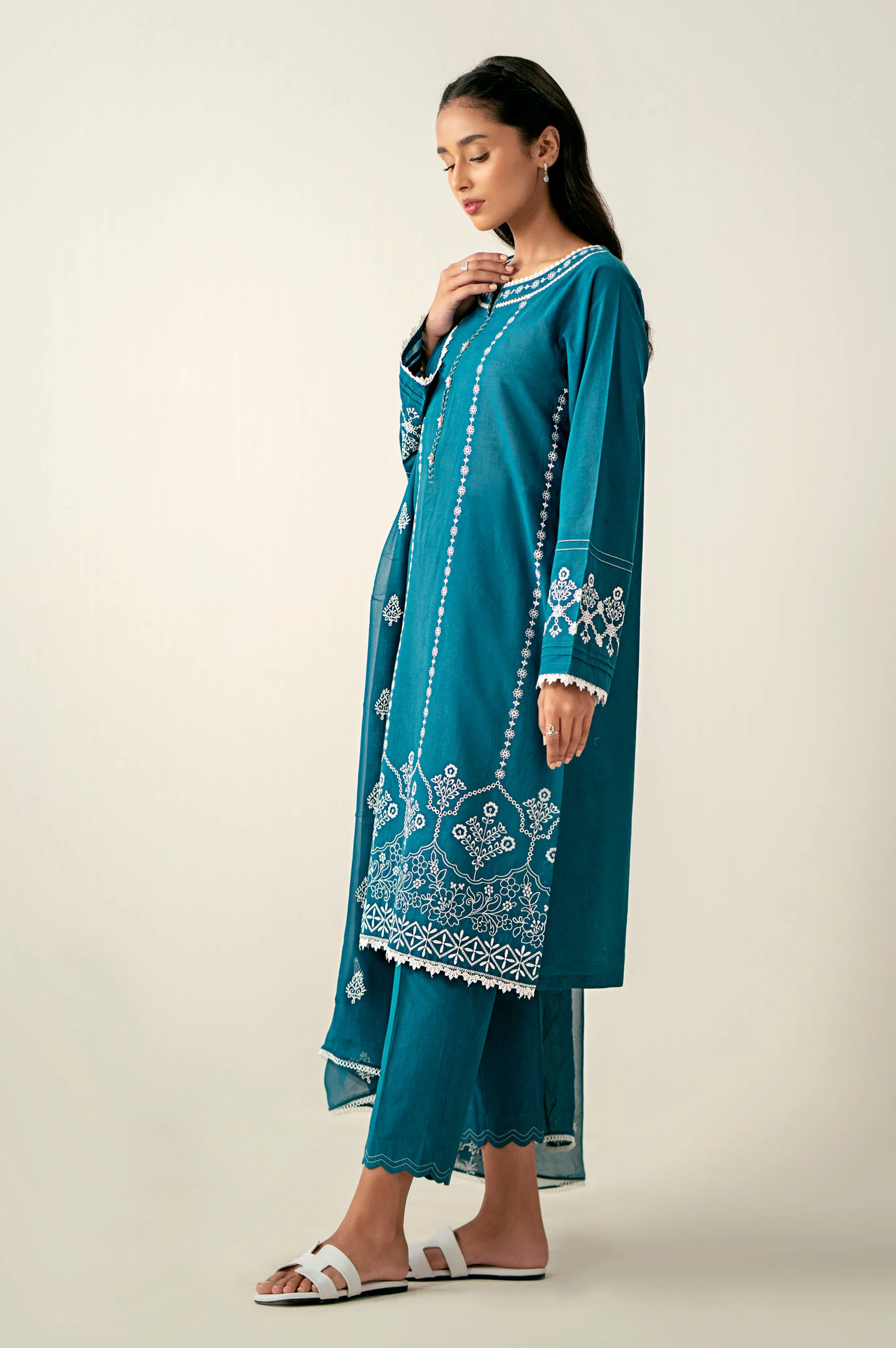 Stitched 3 Piece Embroidered Chikankari Suit - Image 3