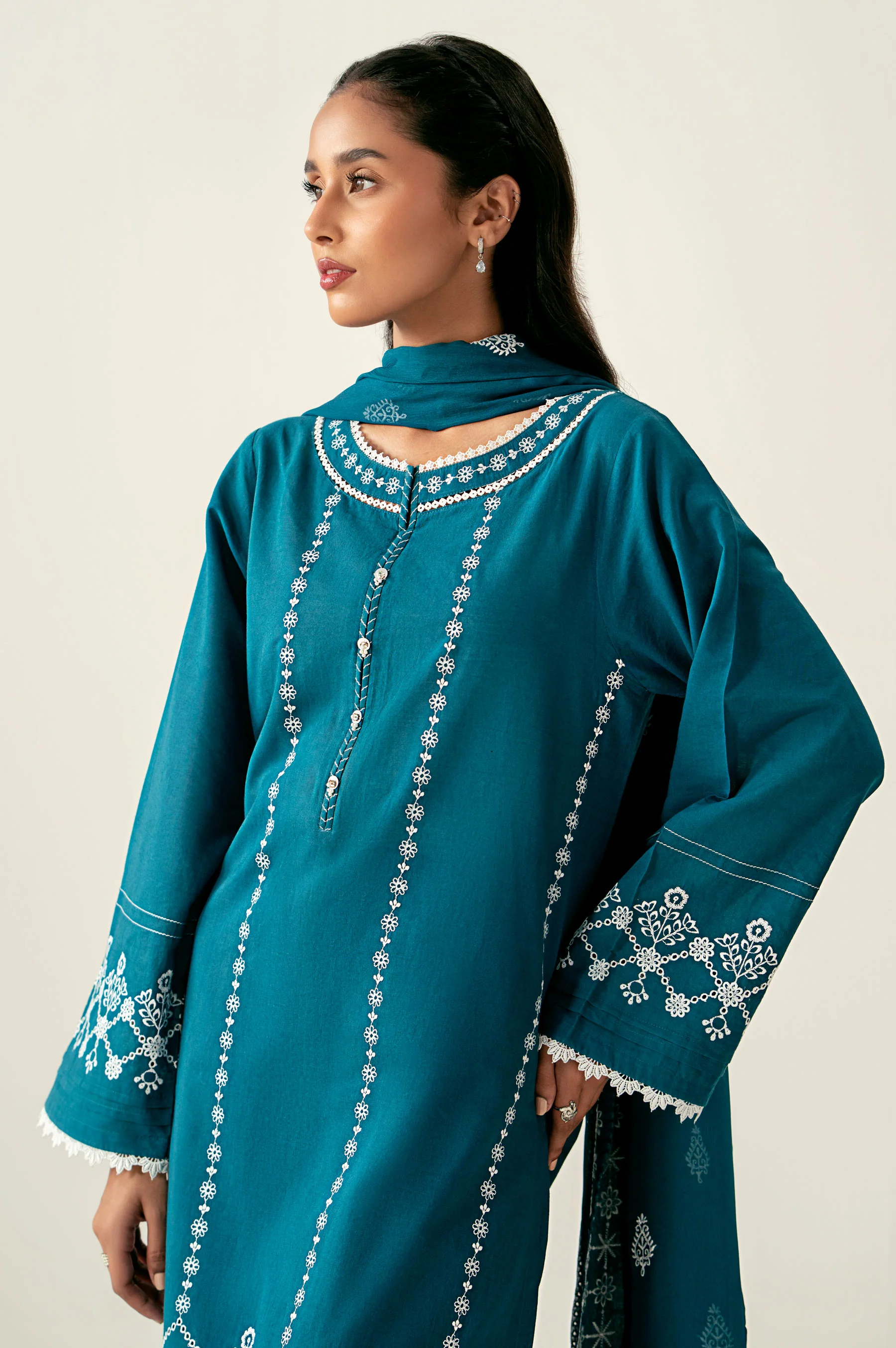 Stitched 3 Piece Embroidered Chikankari Suit - Image 4