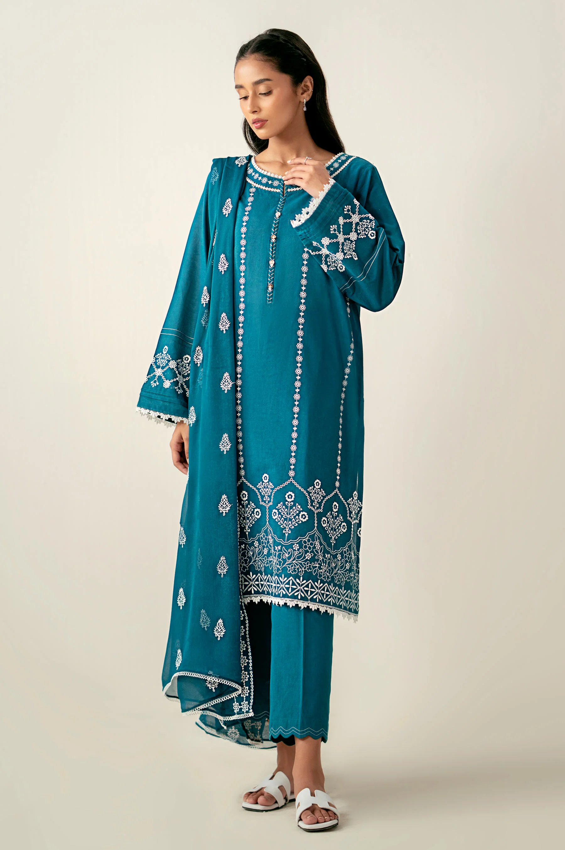 Stitched 3 Piece Embroidered Chikankari Suit - Image 5