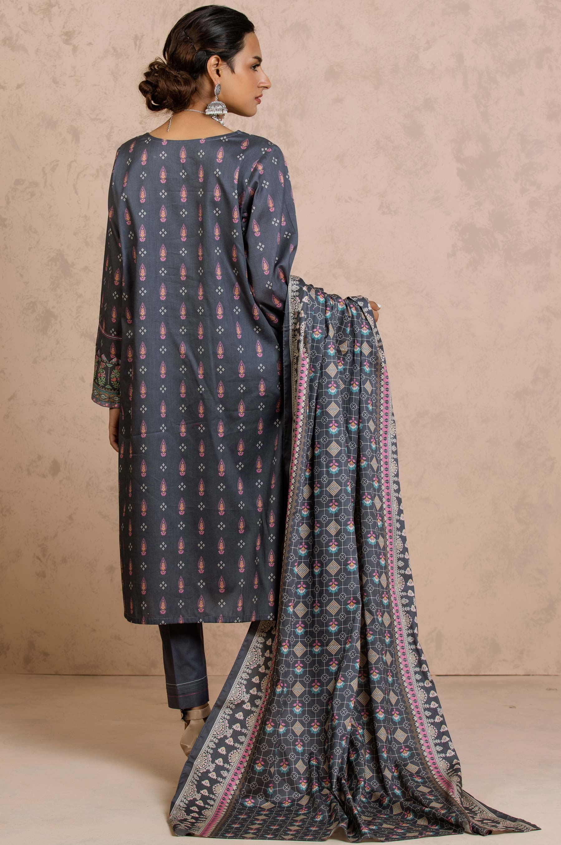 Stitched 3 Piece Embroidered Cottel Suit - Image 3
