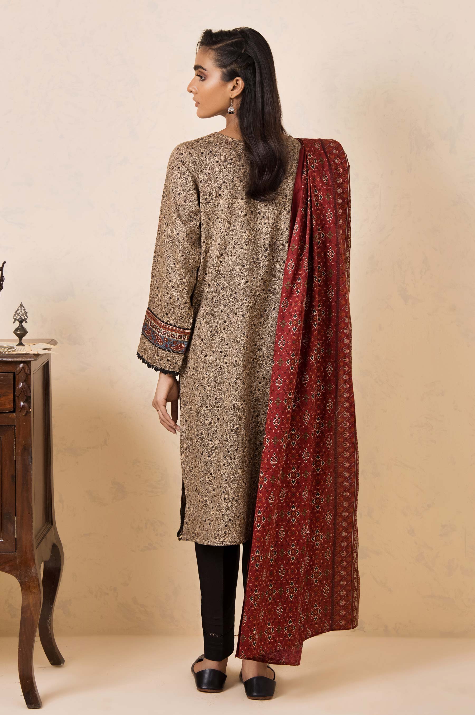 Stitched 3 Piece Embroidered Cottel Suit - Image 2