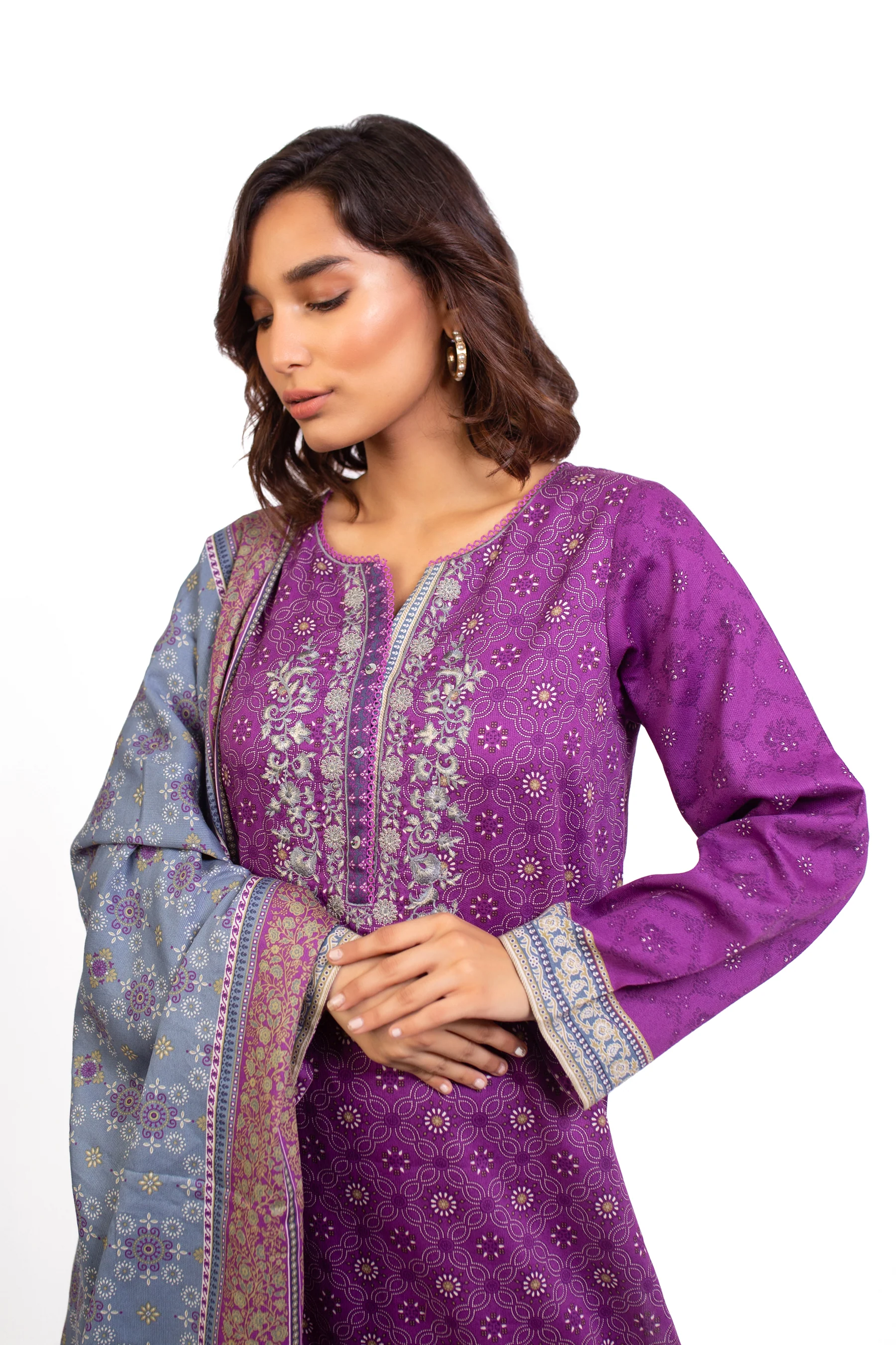 Stitched 3 Piece Embroidered Cottel Suit
