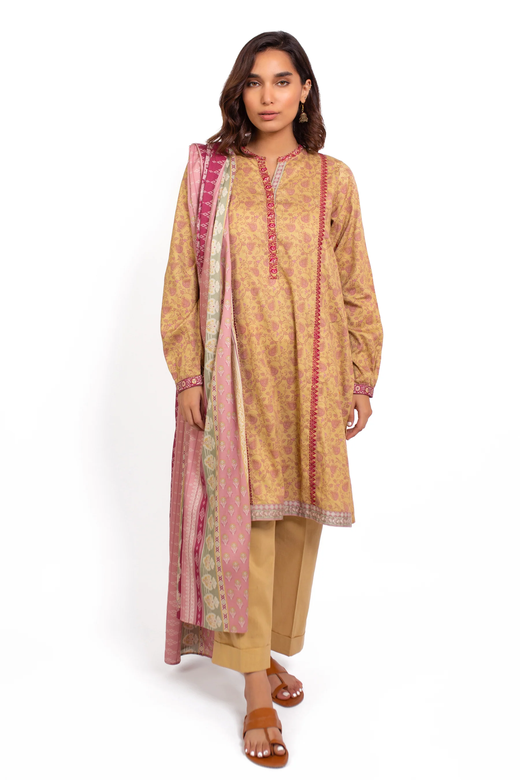 Stitched 3 Piece Embroidered Cottel Suit - Image 2
