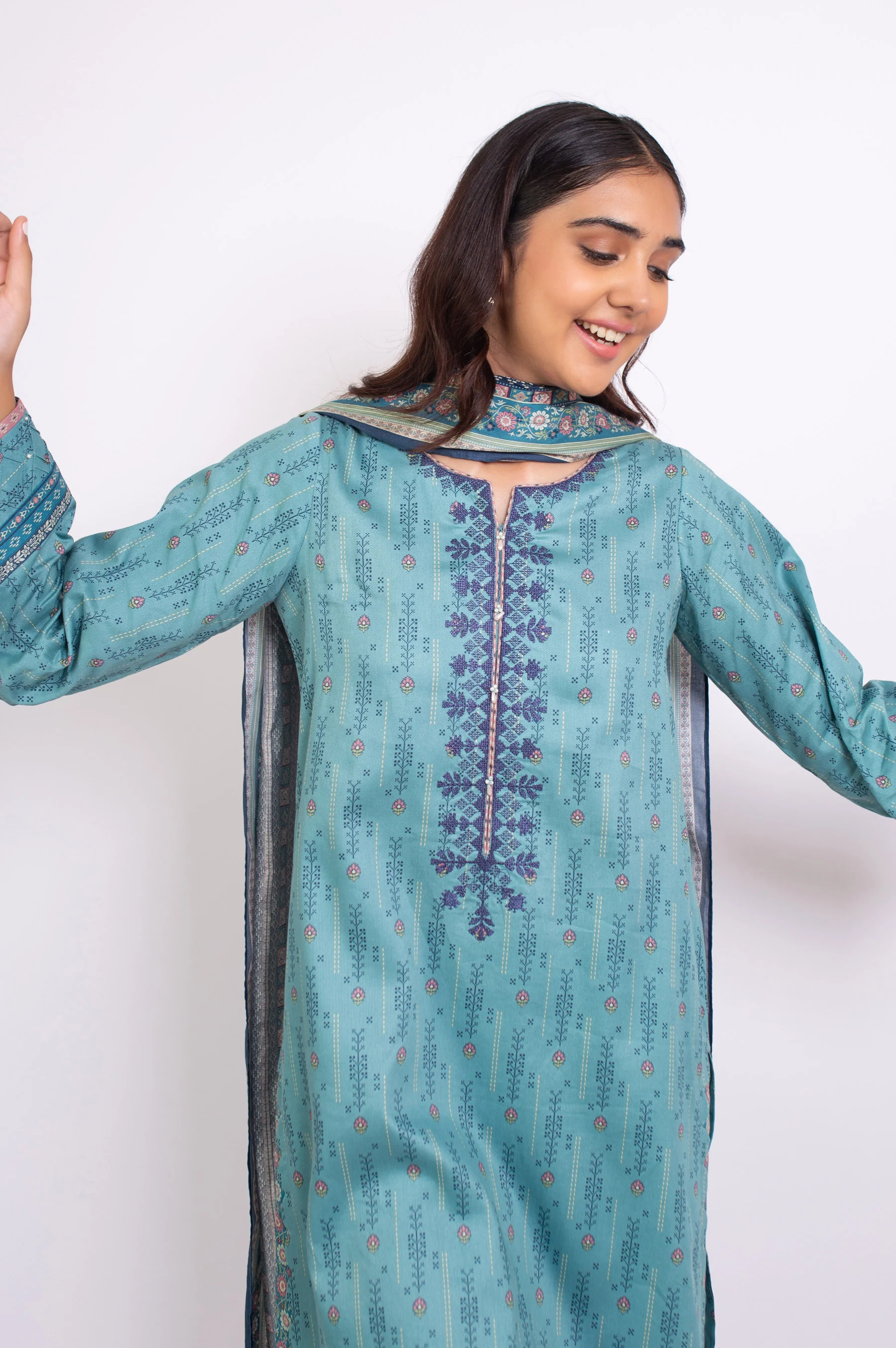 Stitched 3 Piece Embroidered Cottel Suit - Image 3