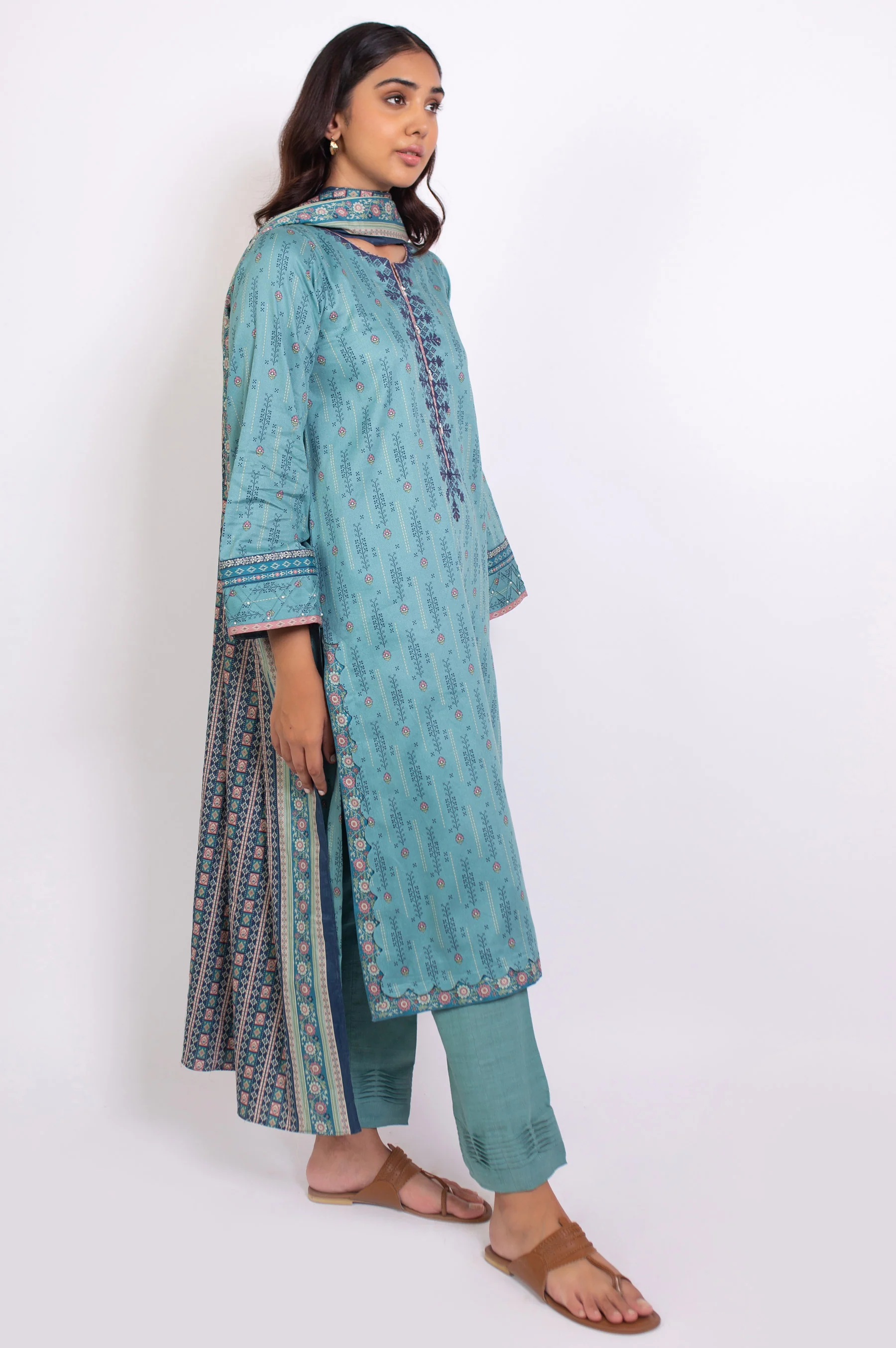 Stitched 3 Piece Embroidered Cottel Suit - Image 4