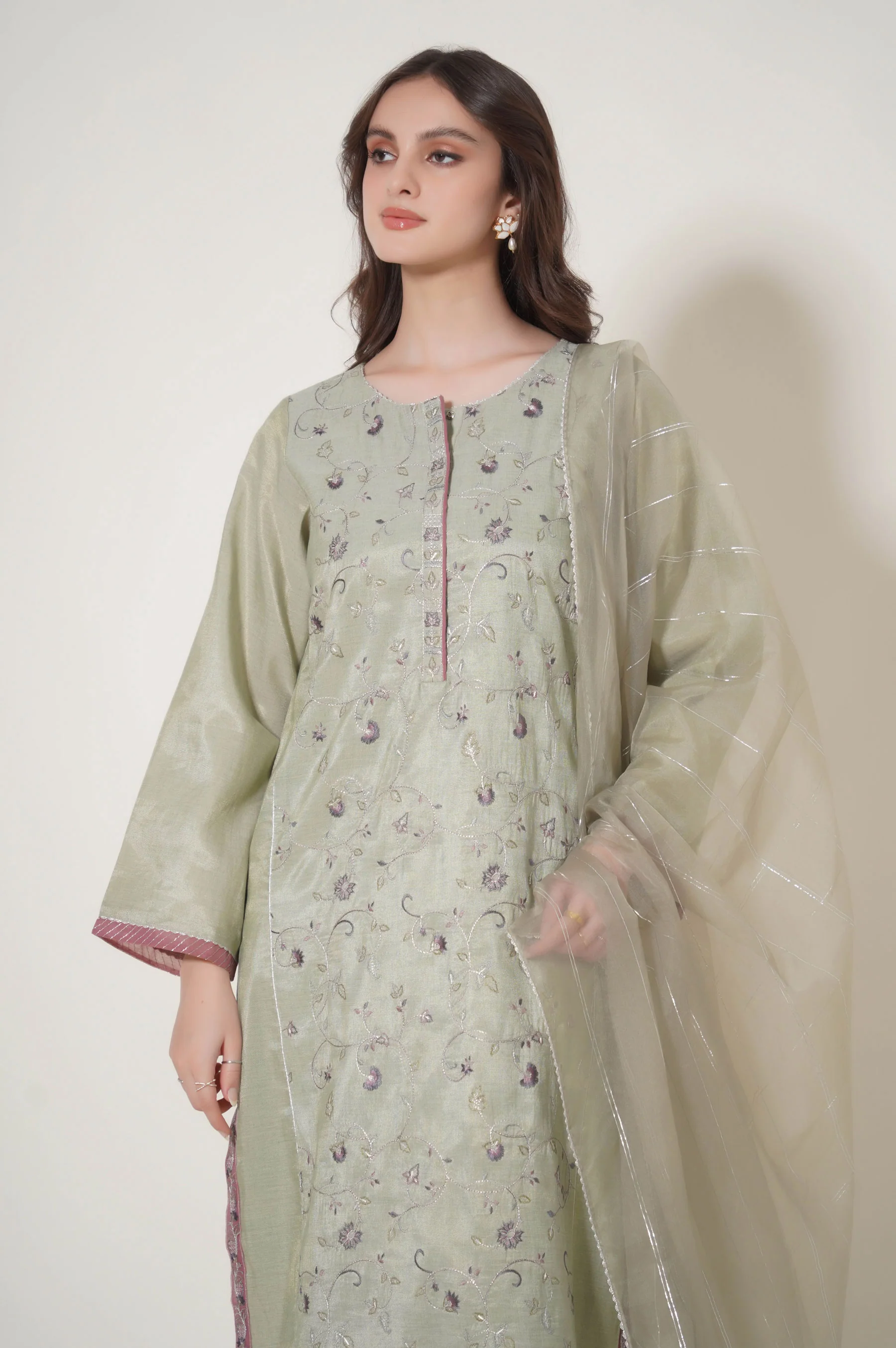 Stitched 3 Piece Cotton Mysuri Embroidered Outfit - Image 2