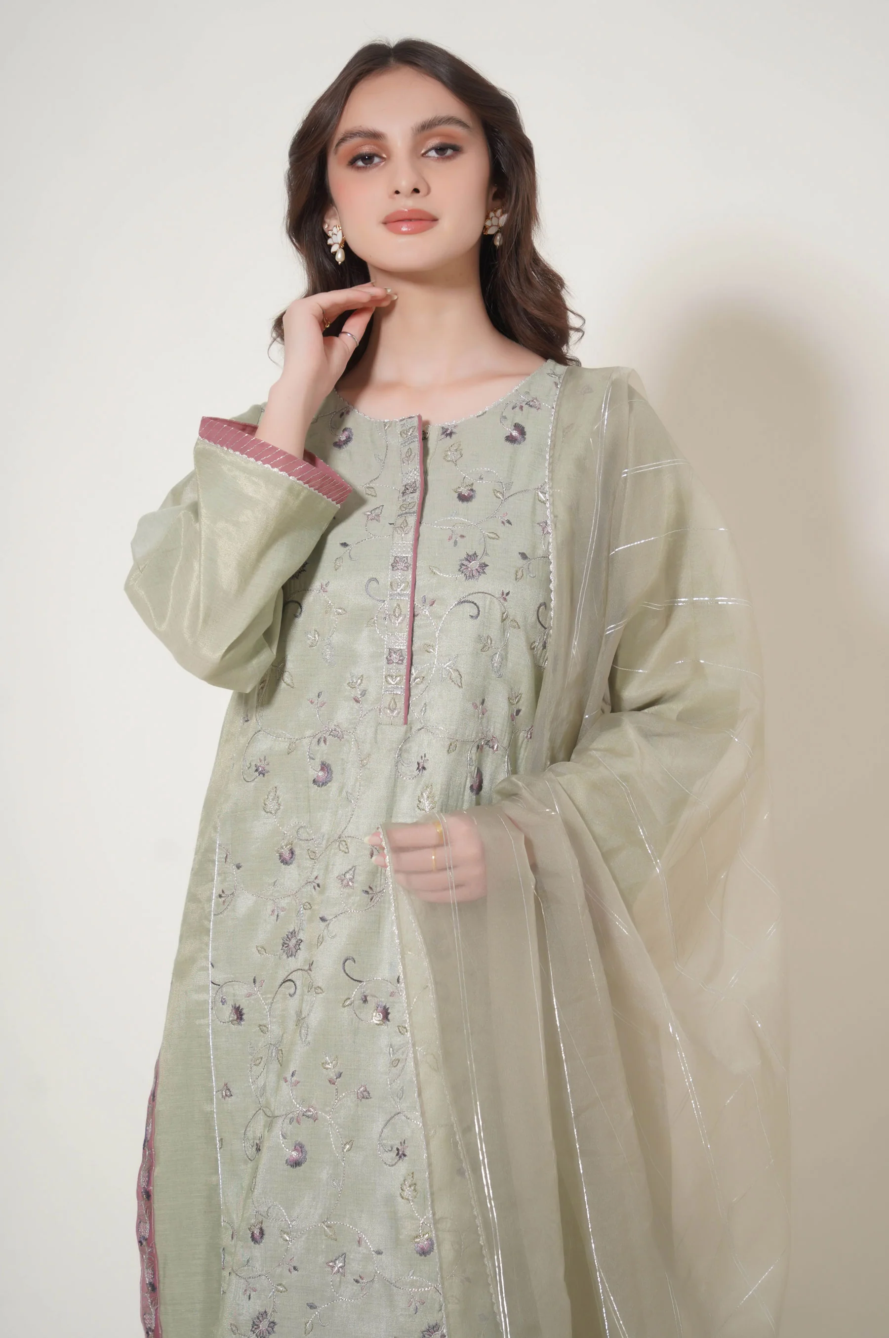 Stitched 3 Piece Cotton Mysuri Embroidered Outfit - Image 4