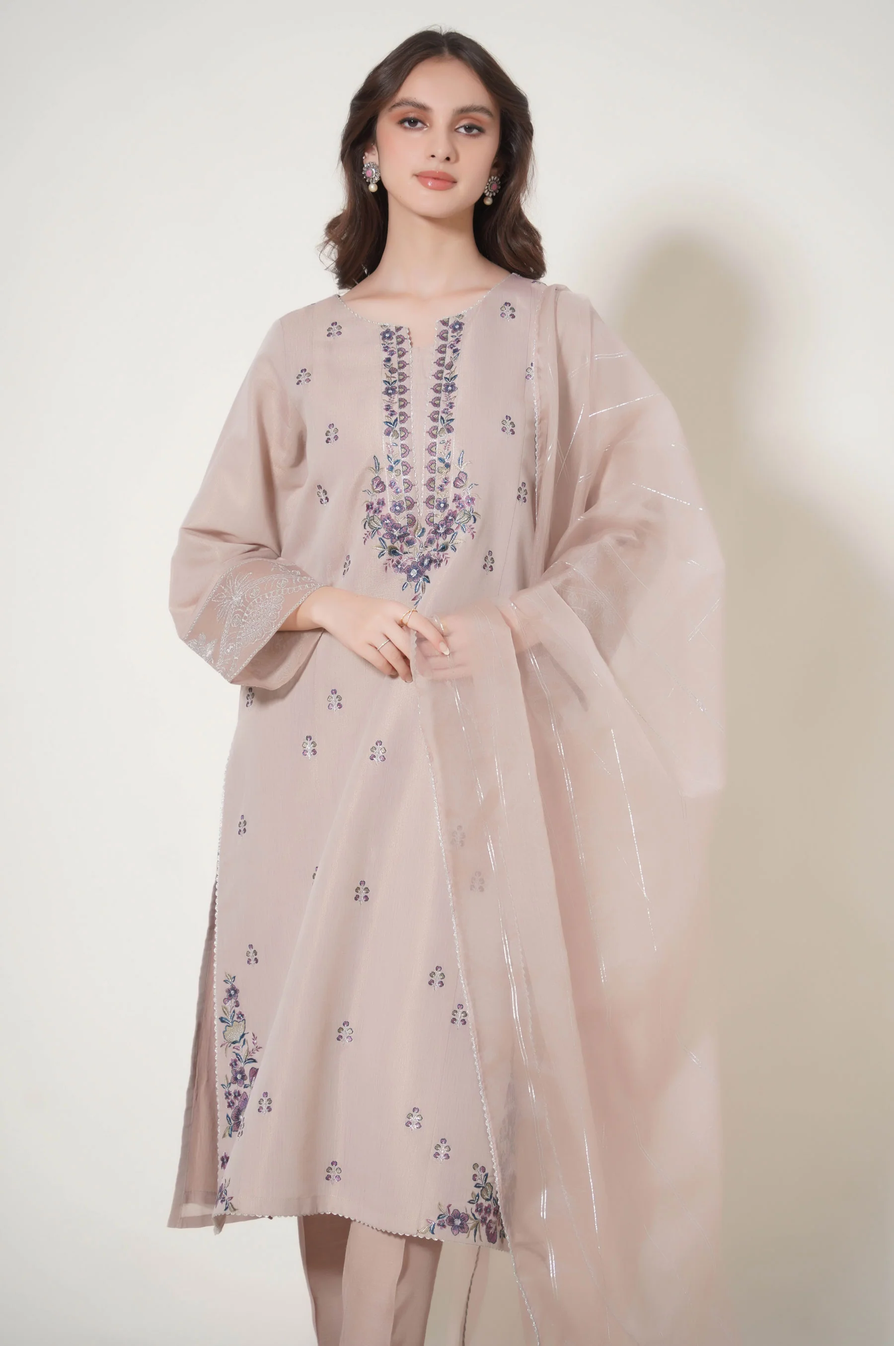 Stitched 3 Piece Embroidered Cotton Mysuri Outfit - Image 4